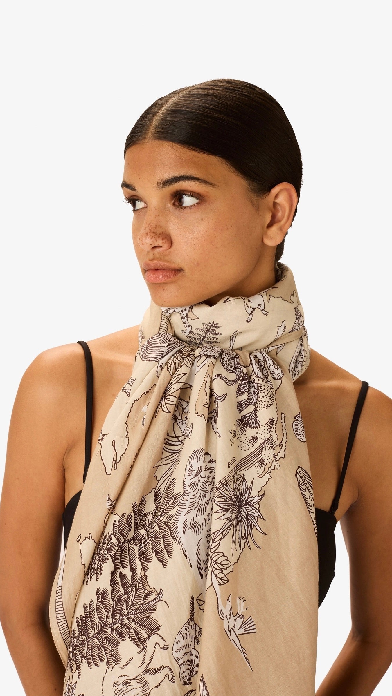 FOULARD IMPRIME FEMME EN COTON#COLOR_NATURAL/NATUREL