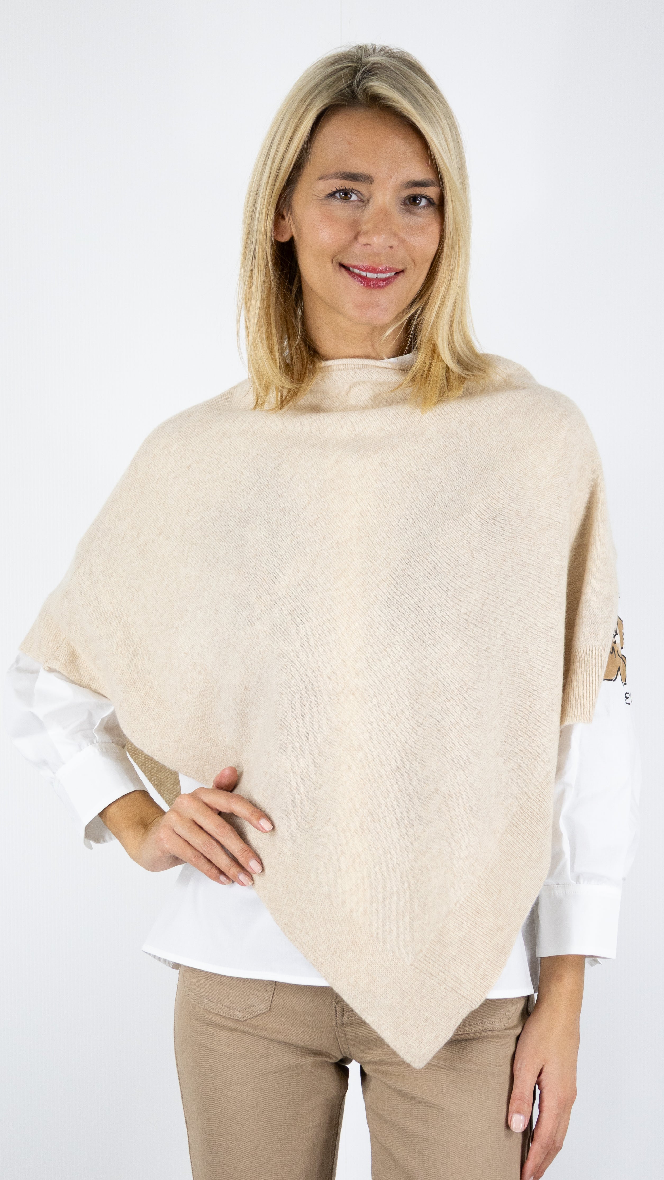 CAPE PONCHO COL ROND NOT SHY AUGUSTE#COLOR_BEIGE CHINE