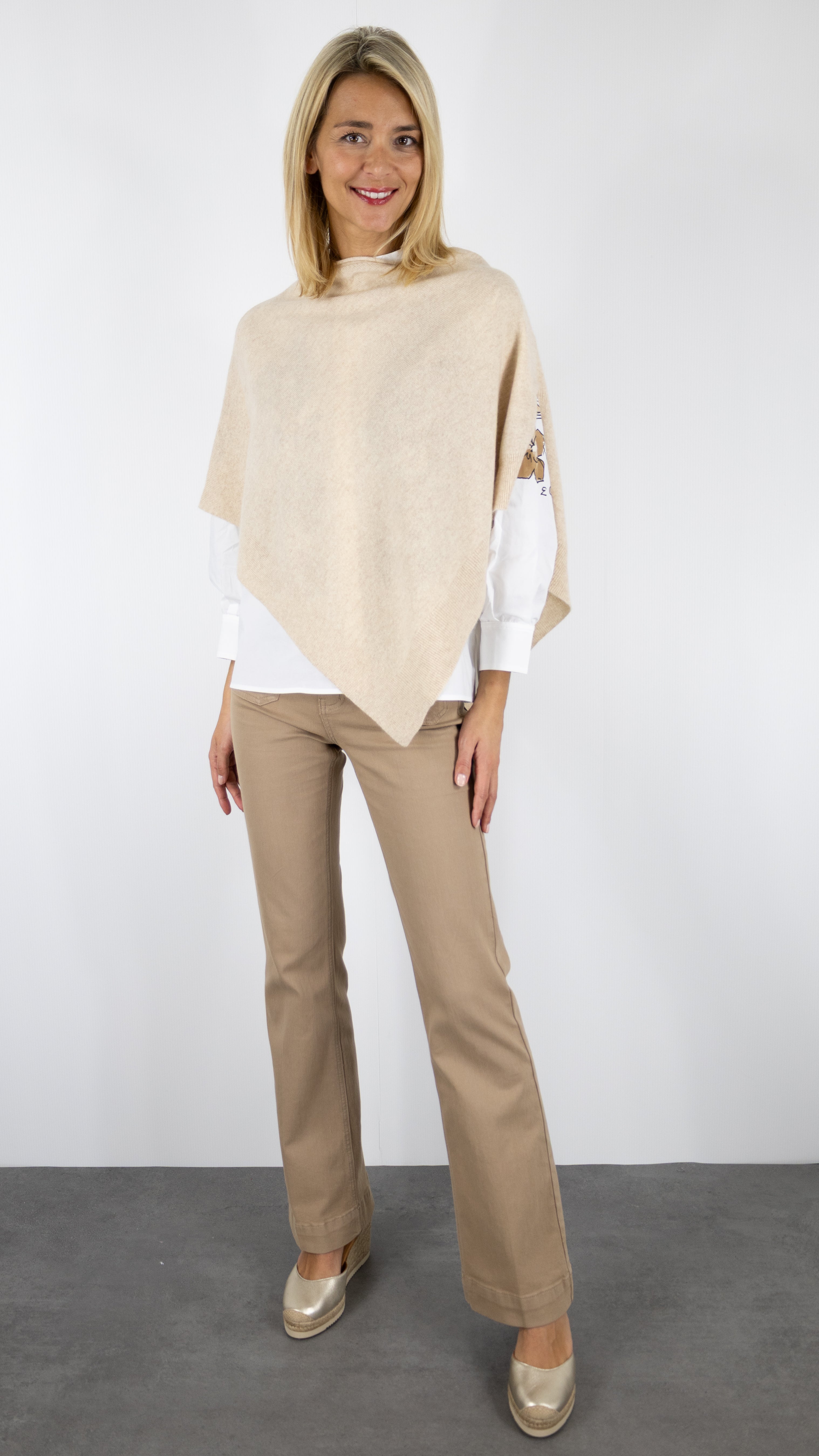 CAPE PONCHO COL ROND NOT SHY AUGUSTE#COLOR_BEIGE CHINE