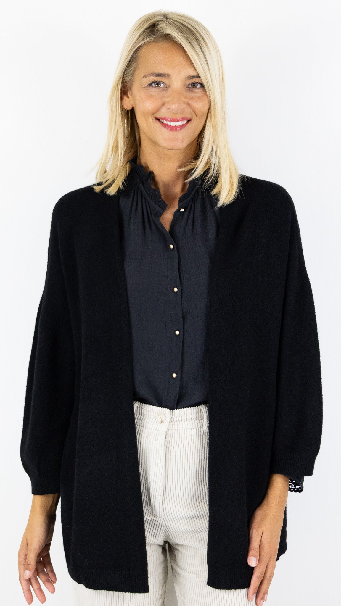 GILET LONG MANCHES 3/4 ALEXANDRE LAURENT B8618#COLOR_NOIR