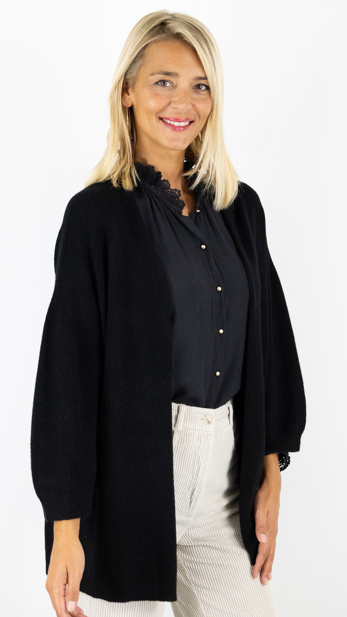 GILET LONG MANCHES 3/4 ALEXANDRE LAURENT B8618#COLOR_NOIR