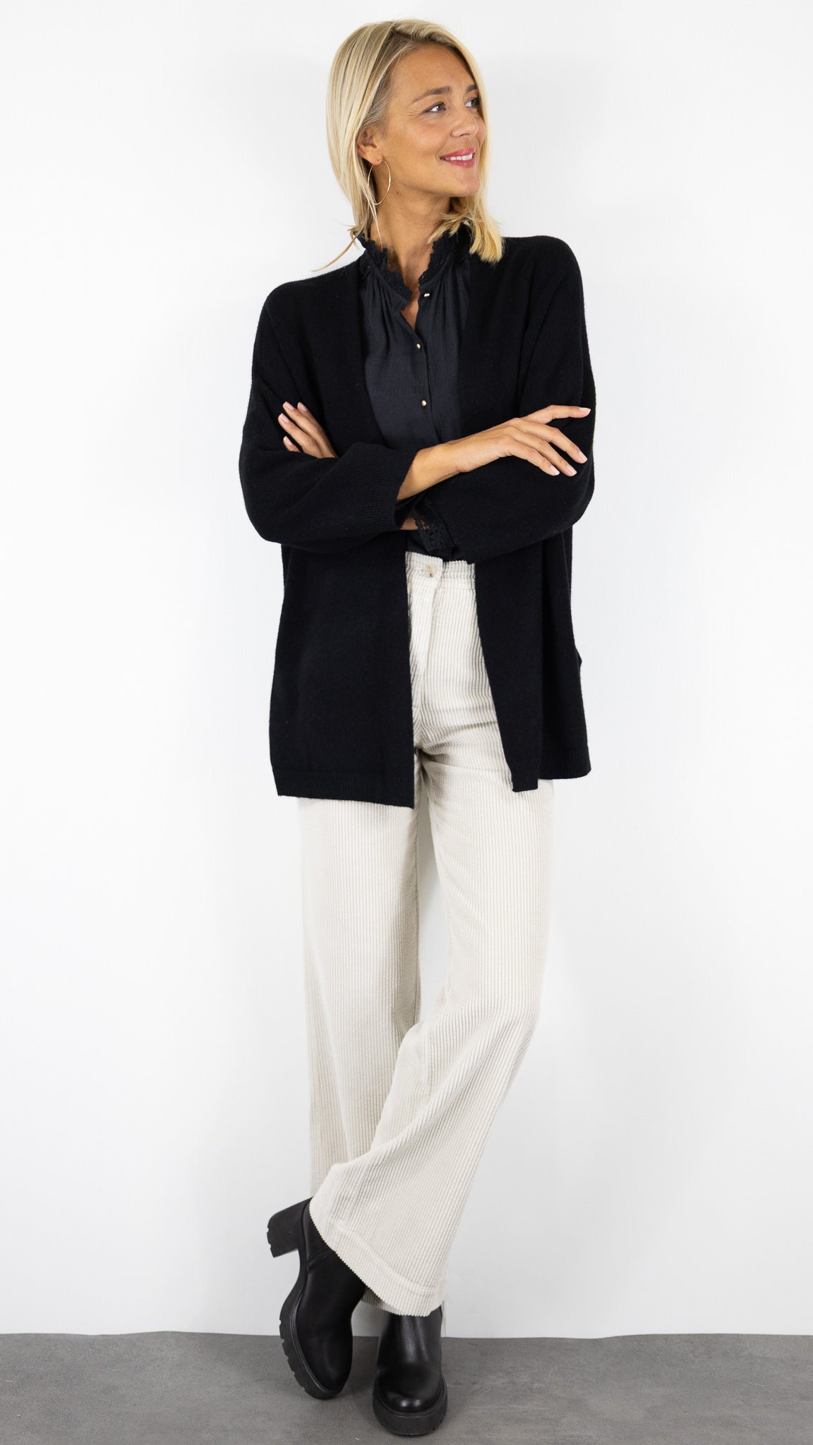 GILET LONG MANCHES 3/4 ALEXANDRE LAURENT B8618#COLOR_NOIR