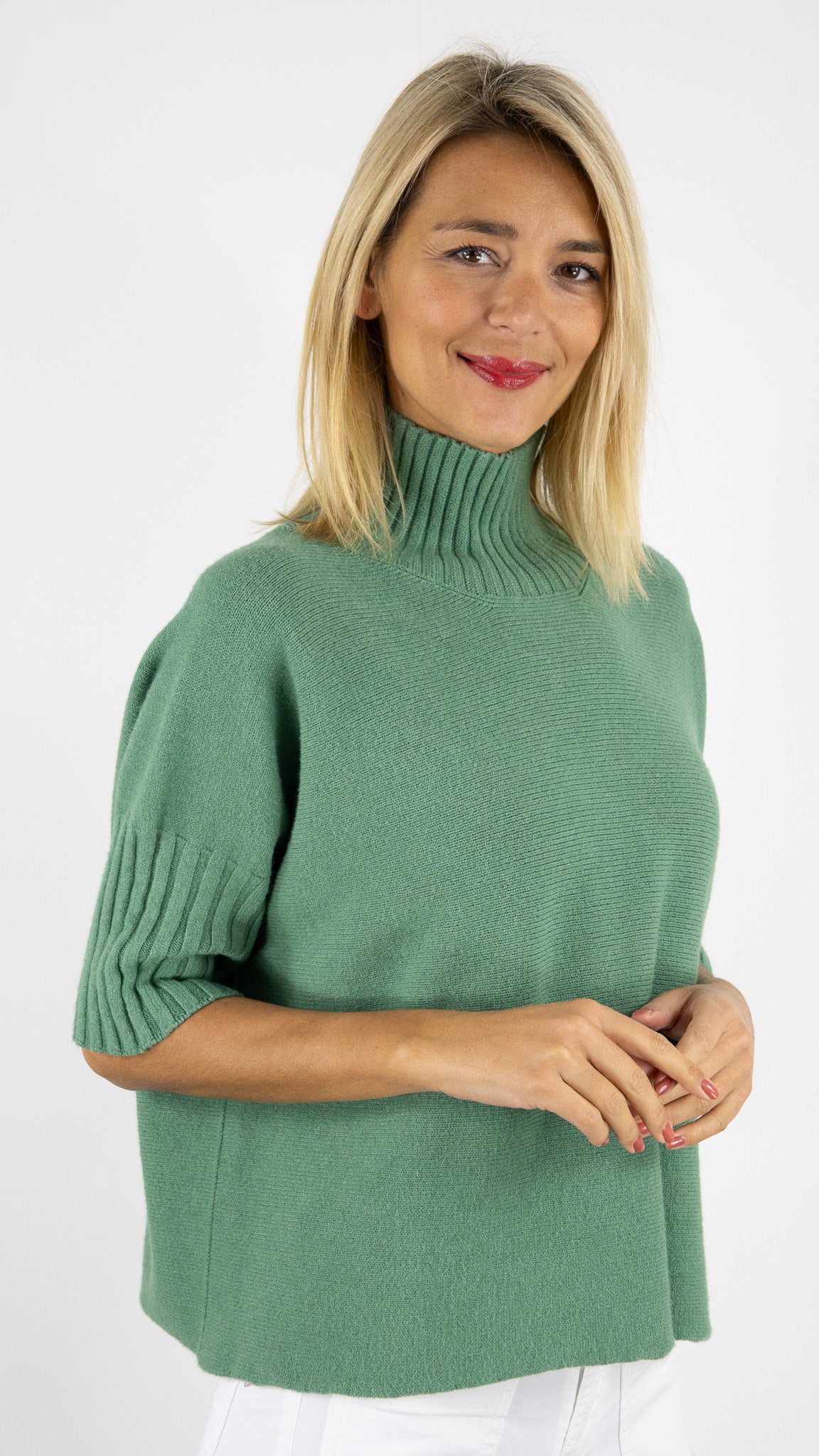 PULL COL CHEMINE MANCHES 3/4 ALEXANDRE LAURENT B8646#COLOR_VERT