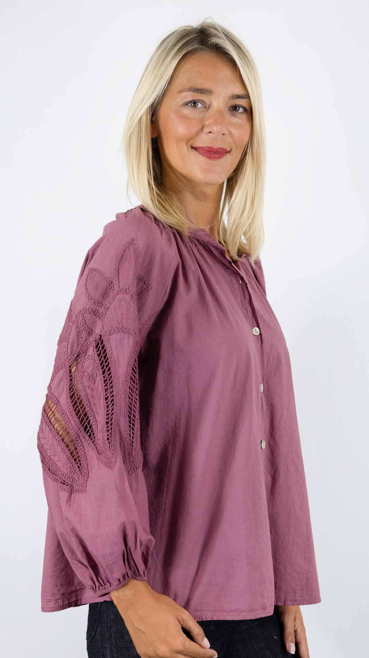 BLOUSE EVASEE BRODEE AJOUREE EN COTON ANDROMEDE 829753#COLOR_TERRACOTTA