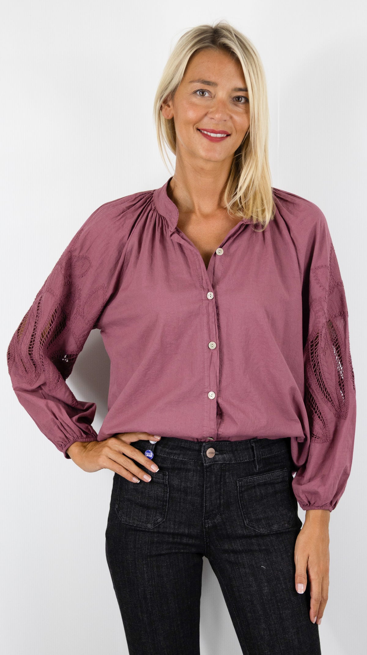 BLOUSE EVASEE BRODEE AJOUREE EN COTON ANDROMEDE 829753#COLOR_TERRACOTTA
