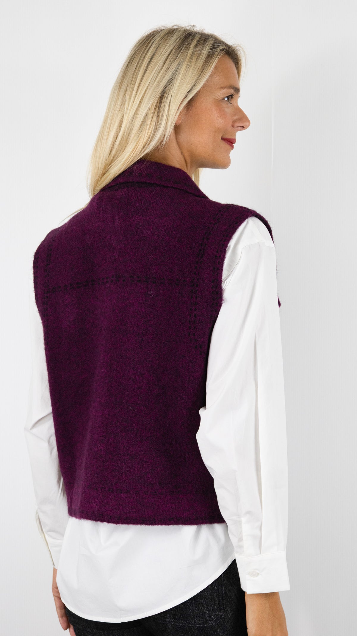 GILET SANS MANCHES COL CHEMISE AVEC 2 POCHES POITRINE AN'GE LEWAYNE#COLOR_VIOLINE