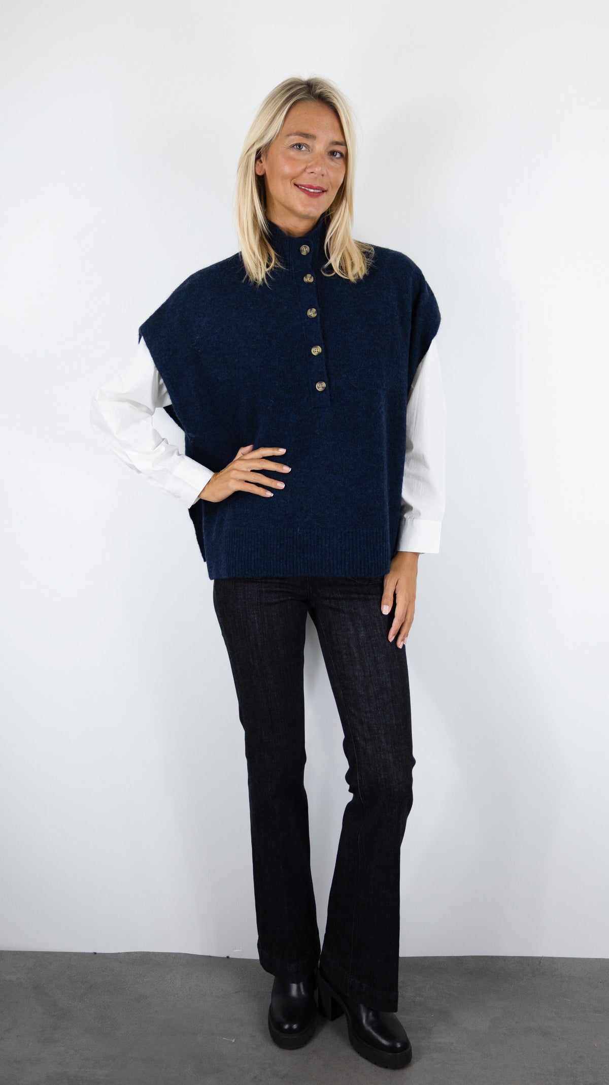 PULL SANS MANCHES COL CAMIONNEUR POUR FEMME HARTFORD MIMY#COLOR_08/INDIGO