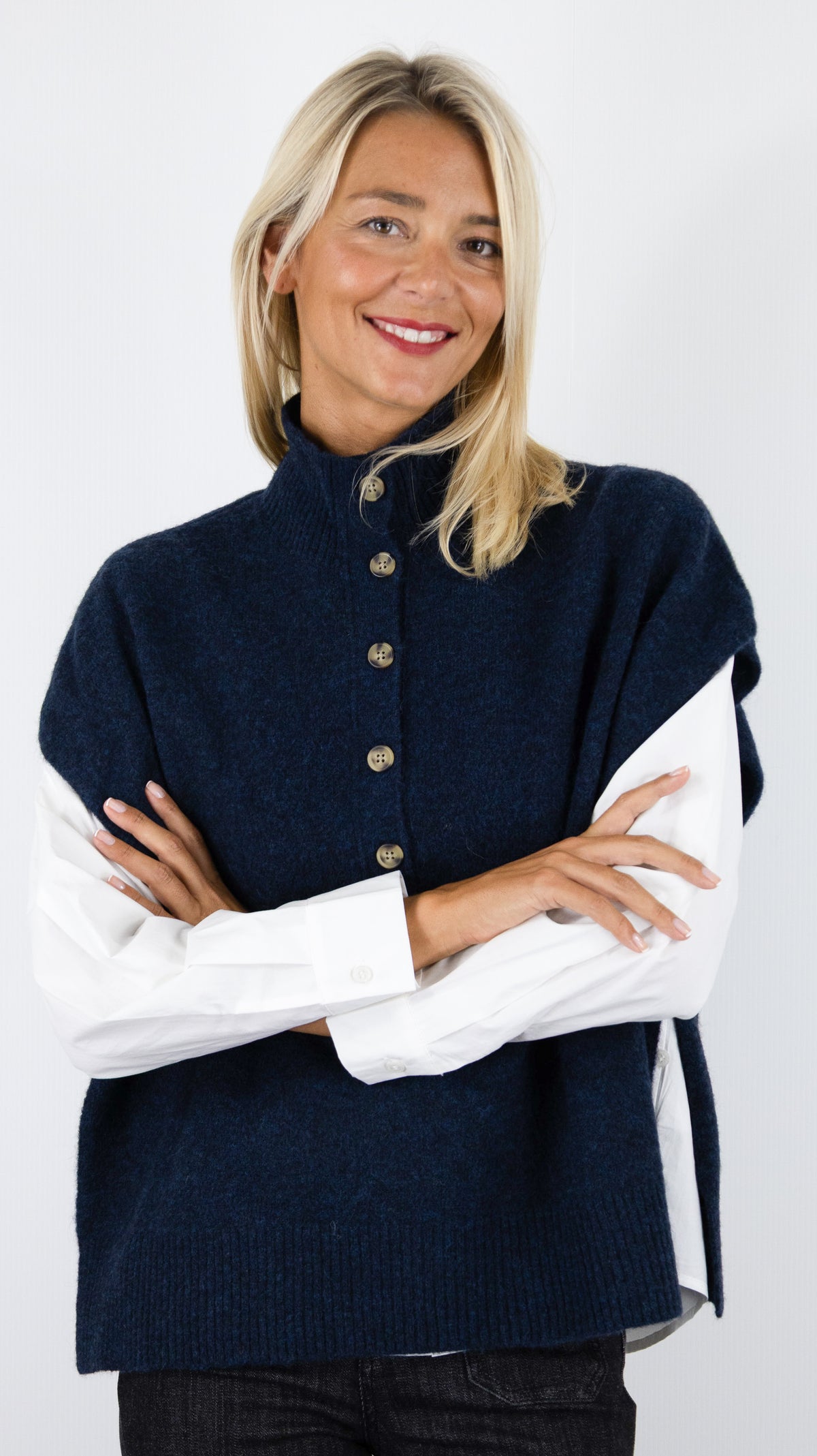 PULL SANS MANCHES COL CAMIONNEUR POUR FEMME HARTFORD MIMY#COLOR_08/INDIGO