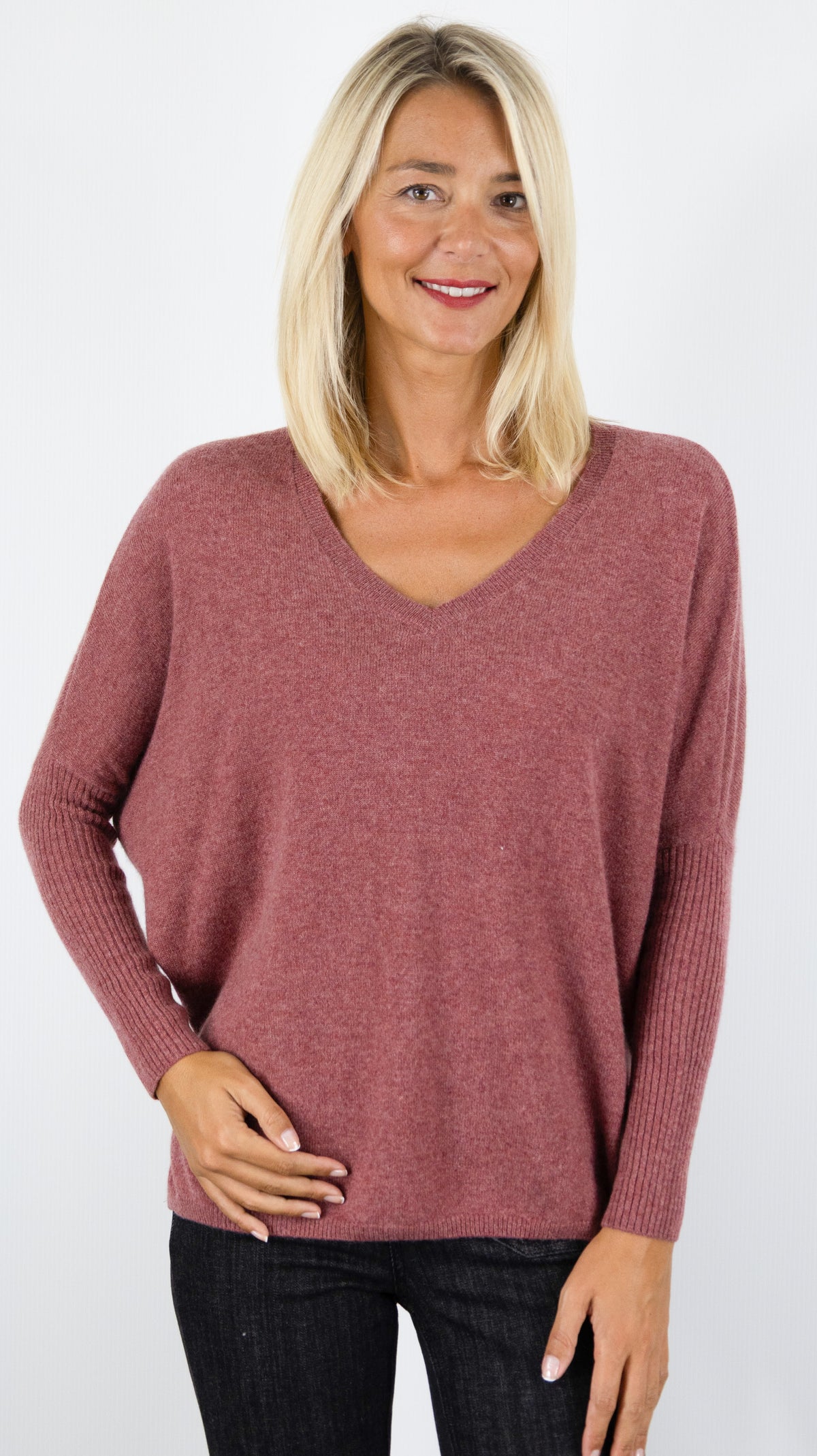 PULL OVERSIZE COL V POUR FEMME EN CACHEMIRE NOT SHY FAUSTINE#COLOR_OLD PINK/VIEUX ROSE