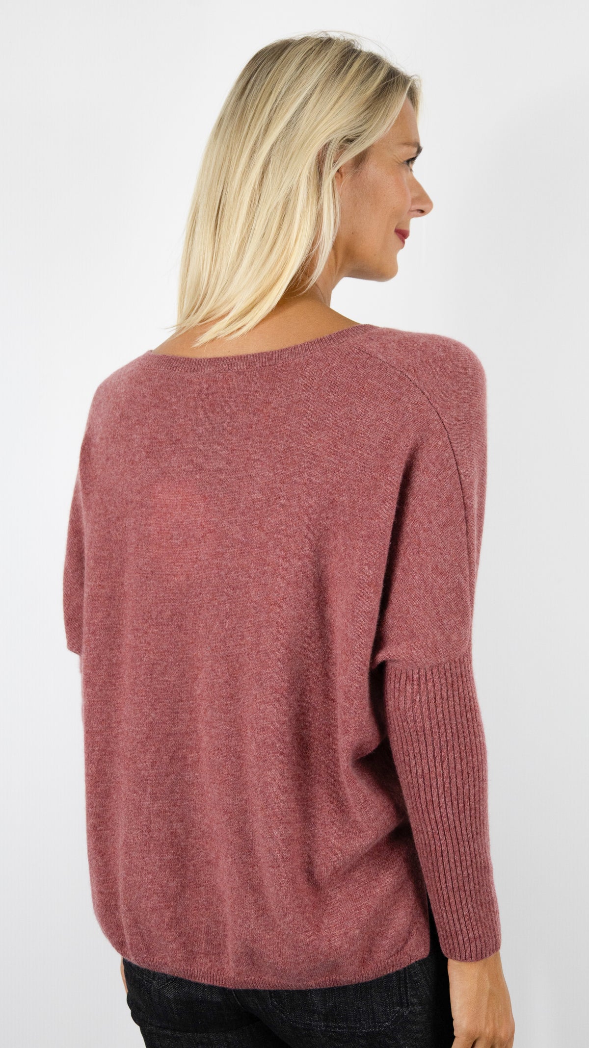 PULL OVERSIZE COL V POUR FEMME EN CACHEMIRE NOT SHY FAUSTINE#COLOR_OLD PINK/VIEUX ROSE