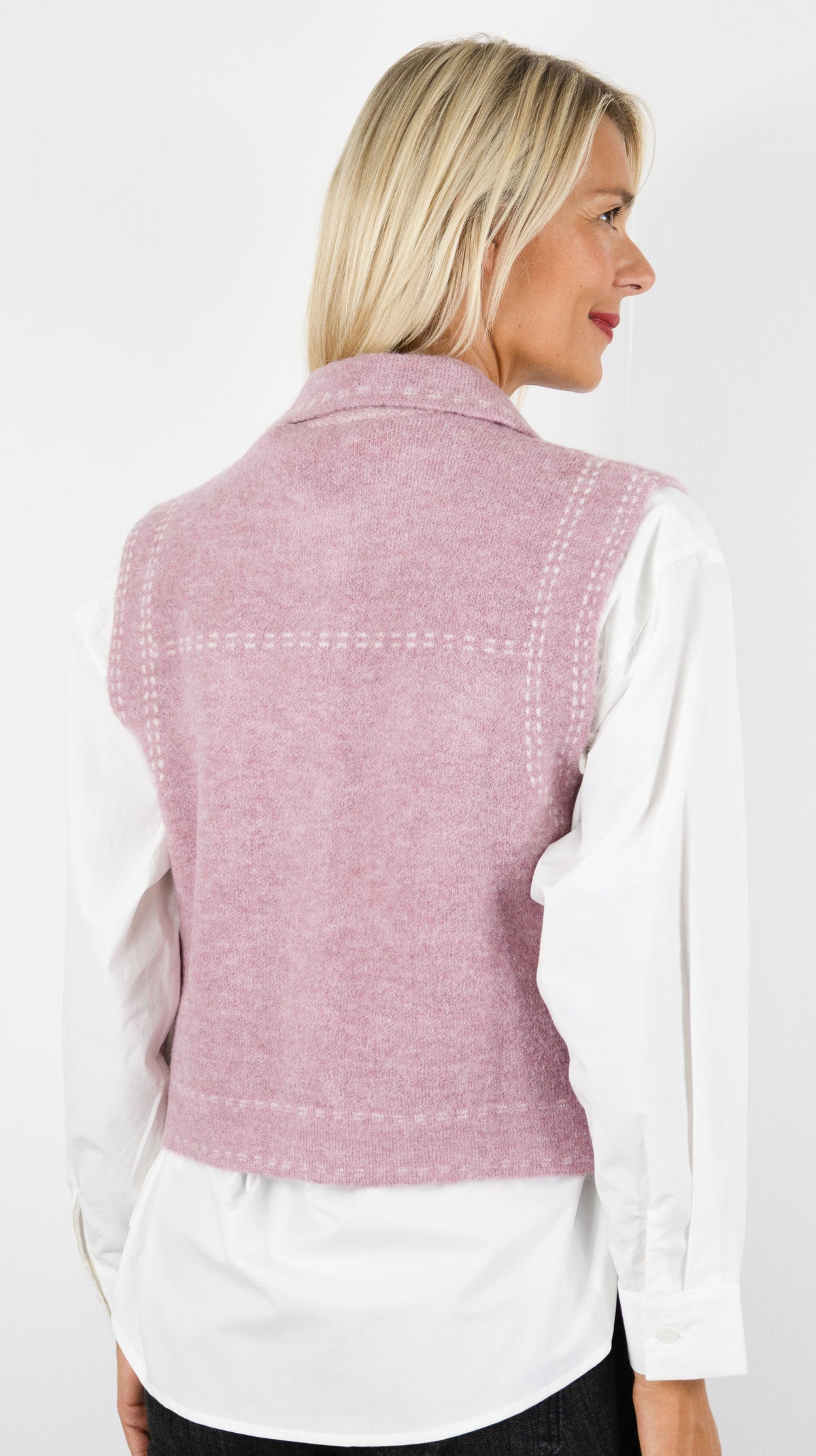 GILET SANS MANCHES COL CHEMISE AVEC 2 POCHES POITRINE AN'GE LEWAYNE#COLOR_VIEUX ROSE