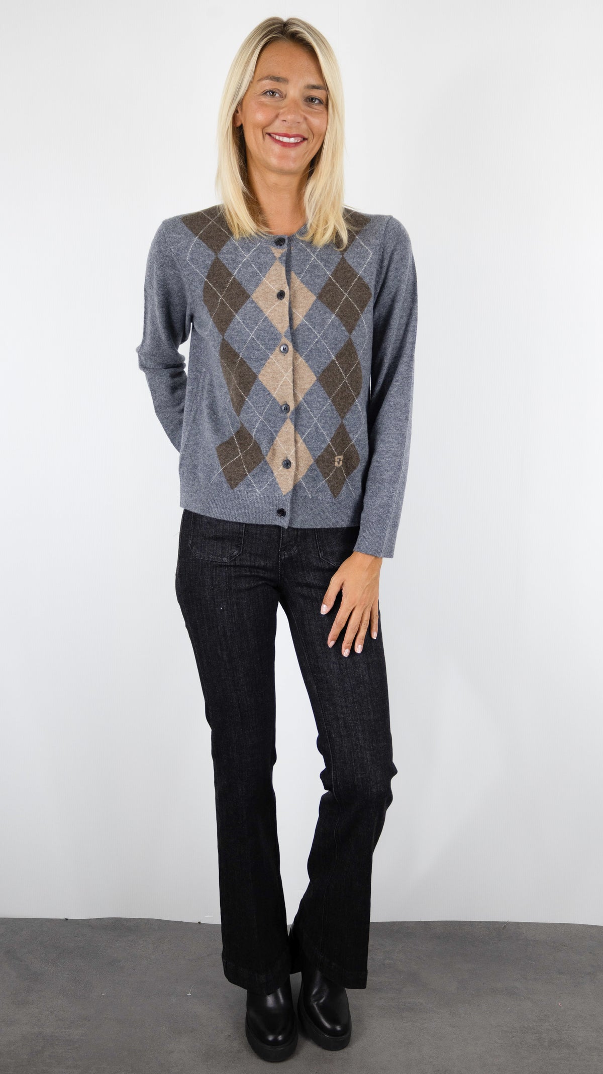 CARDIGAN EN LAINE IMPRIME LOSANGE GERARD DAREL RELY GRIS 
