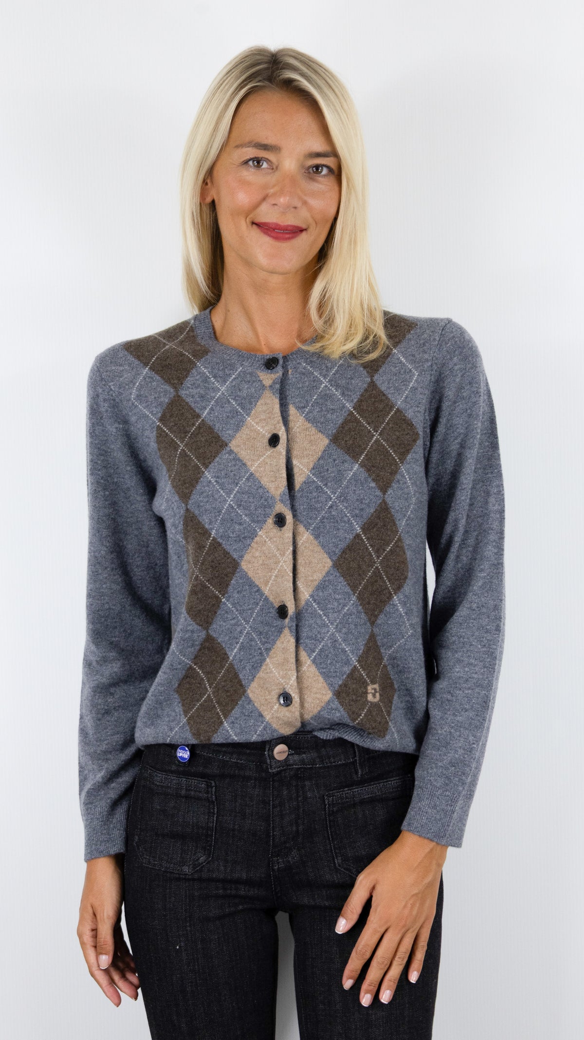 CARDIGAN EN LAINE IMPRIME LOSANGE GERARD DAREL RELY GRIS 