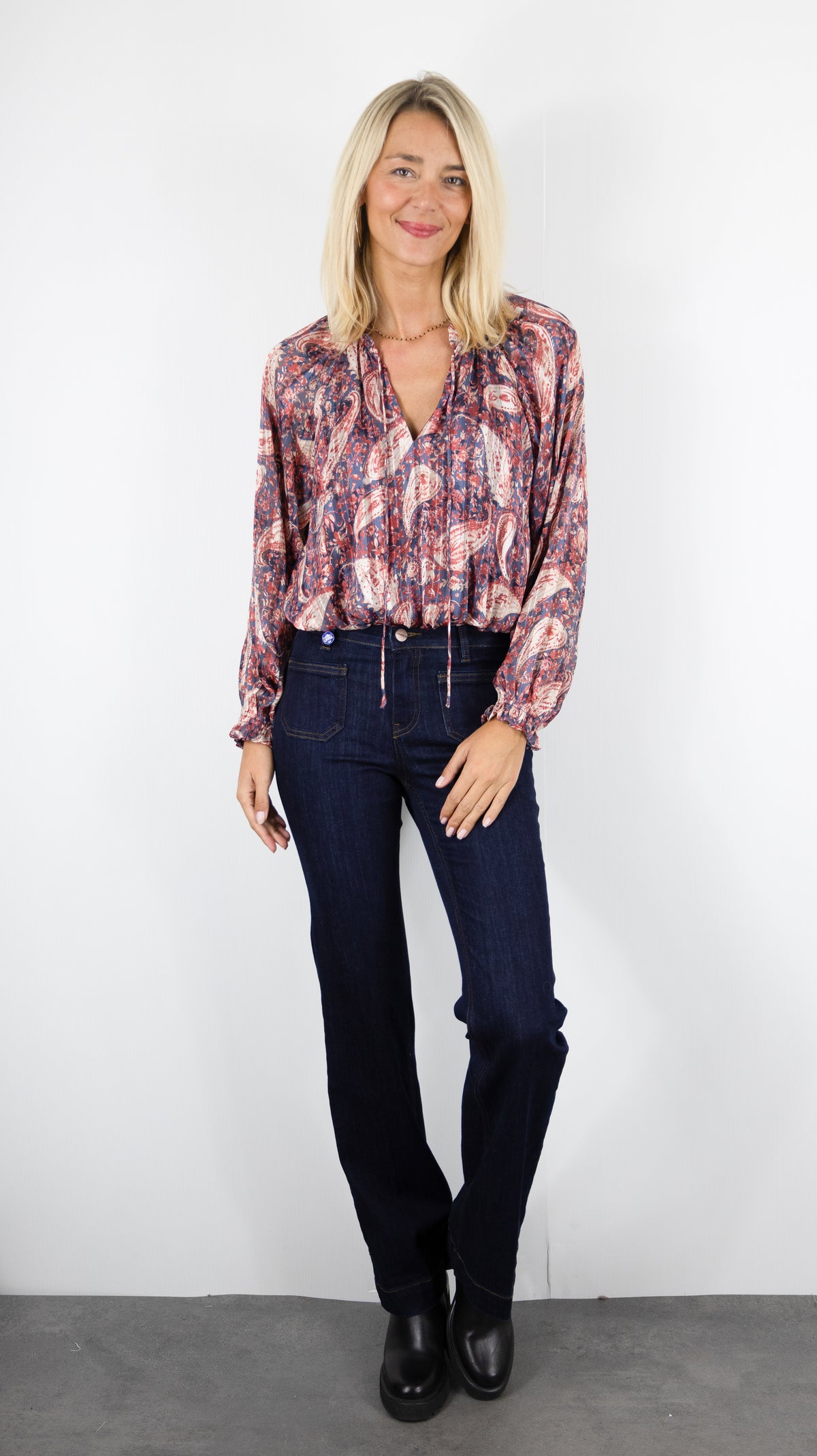 BLOUSE IMPRIMEE CACHEMIRE LUREX POUR FEMME  YCOO 30773B BORDEAU