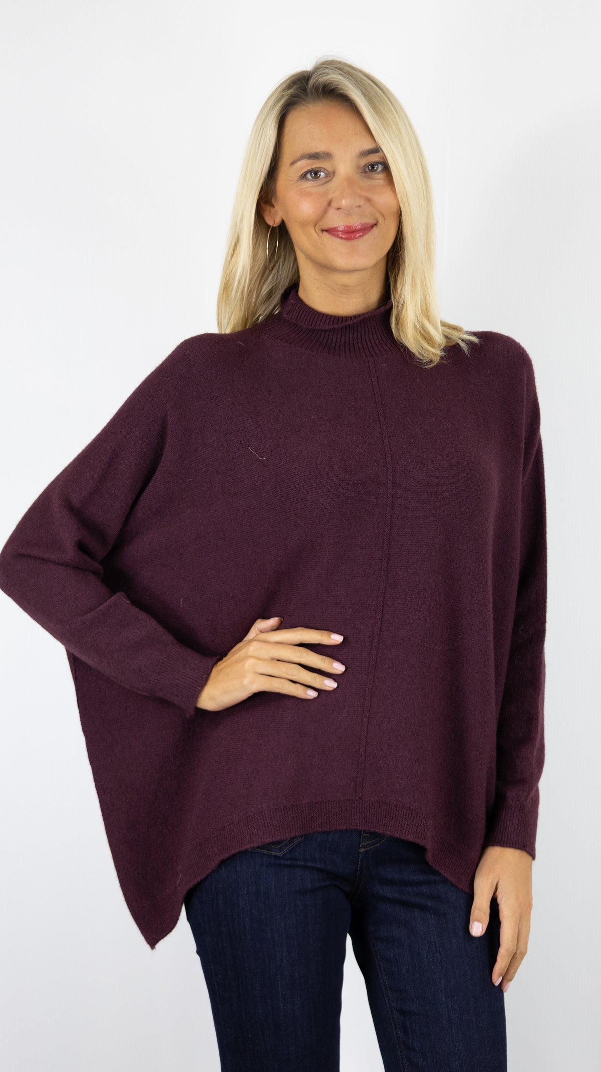 PULL AMPLE COL MONTANT POUR FEMME ALEXANDRE LAURENT C8785#COLOR_PRUGNAC/PRUNE