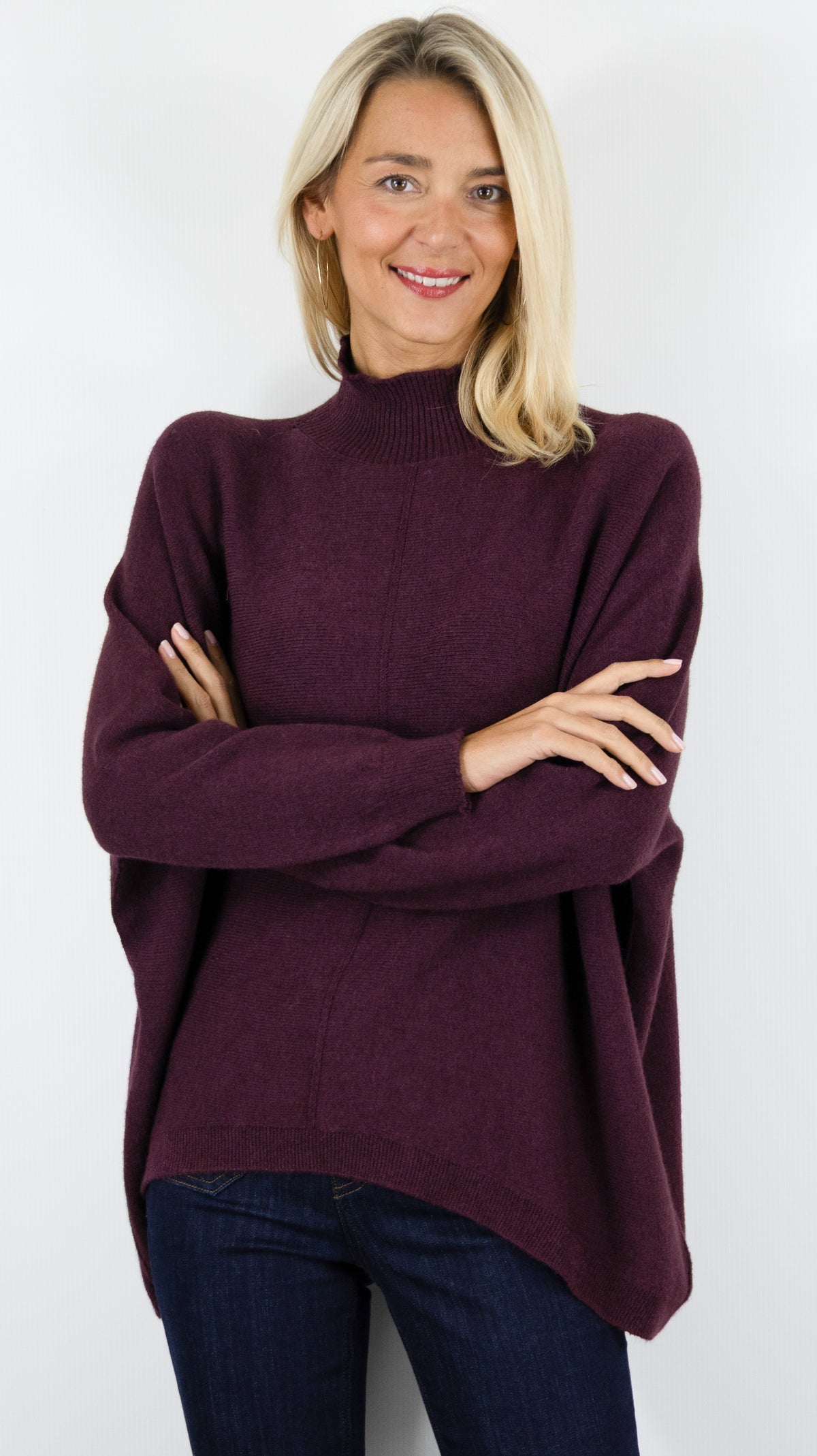 PULL AMPLE COL MONTANT POUR FEMME ALEXANDRE LAURENT C8785#COLOR_PRUGNAC/PRUNE