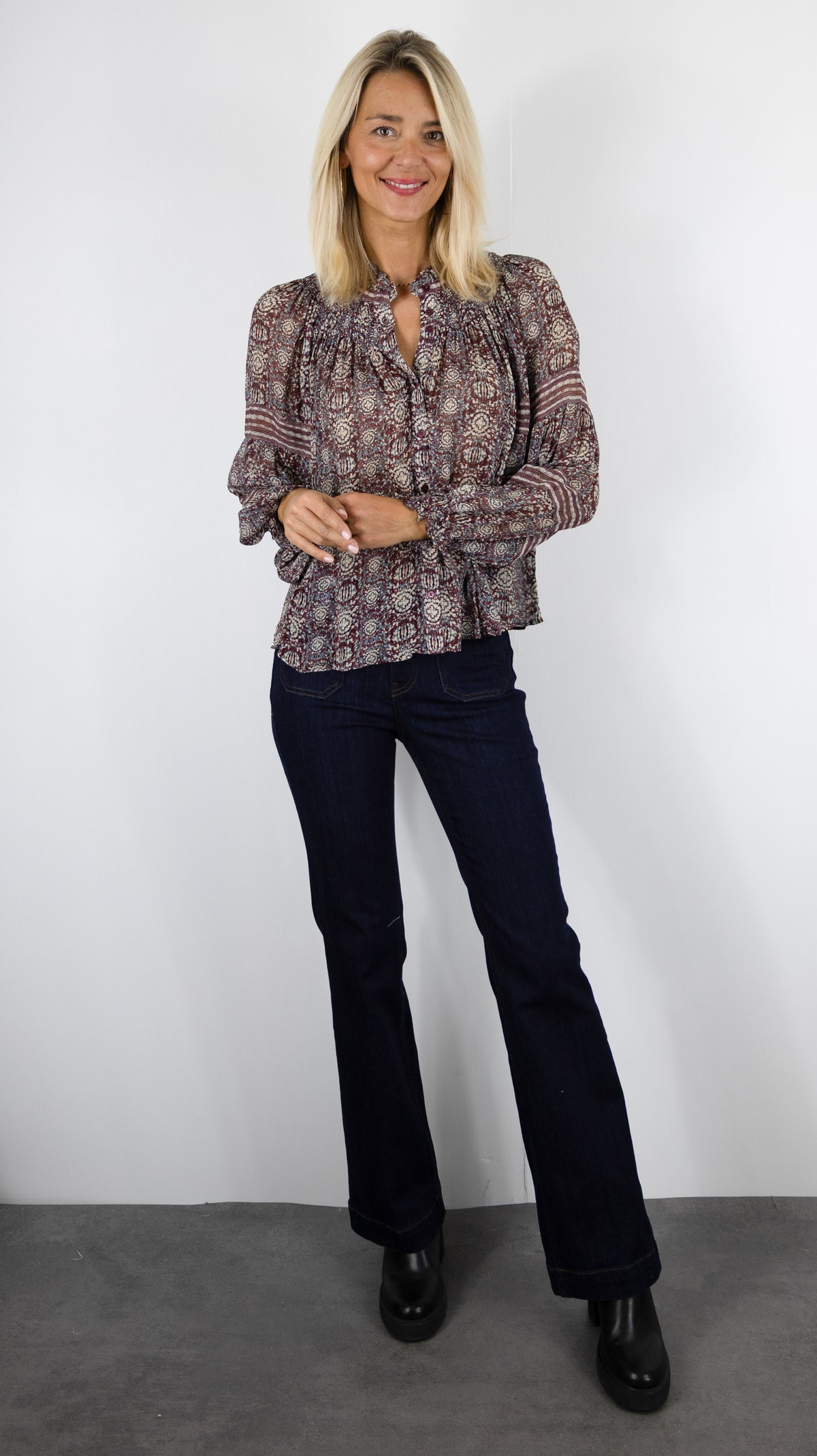 BLOUSE imprimée fluide Burgundy BA&SH DENNA BRODEAUX PRUNE