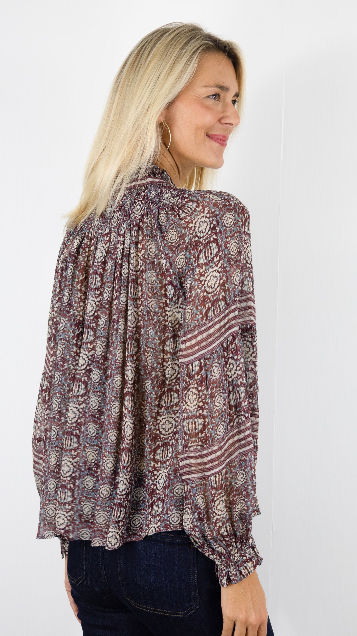 BLOUSE imprimée fluide Burgundy BA&SH DENNA BRODEAUX PRUNE