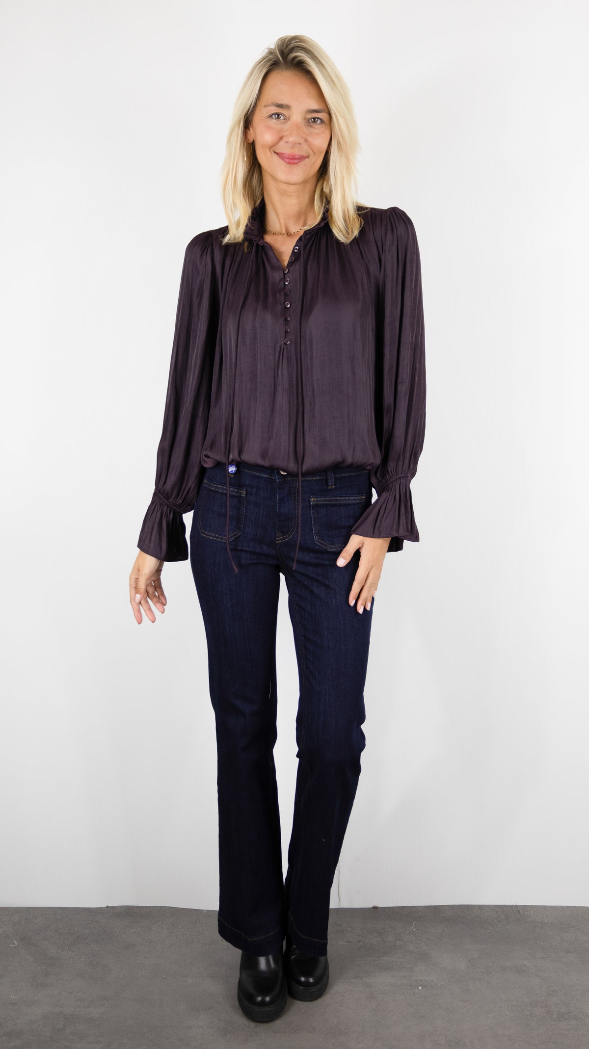 BLOUSE FLUIDE VOLANTEE CHOKLATE CK08595 FIRA#COLOR_PRUNE