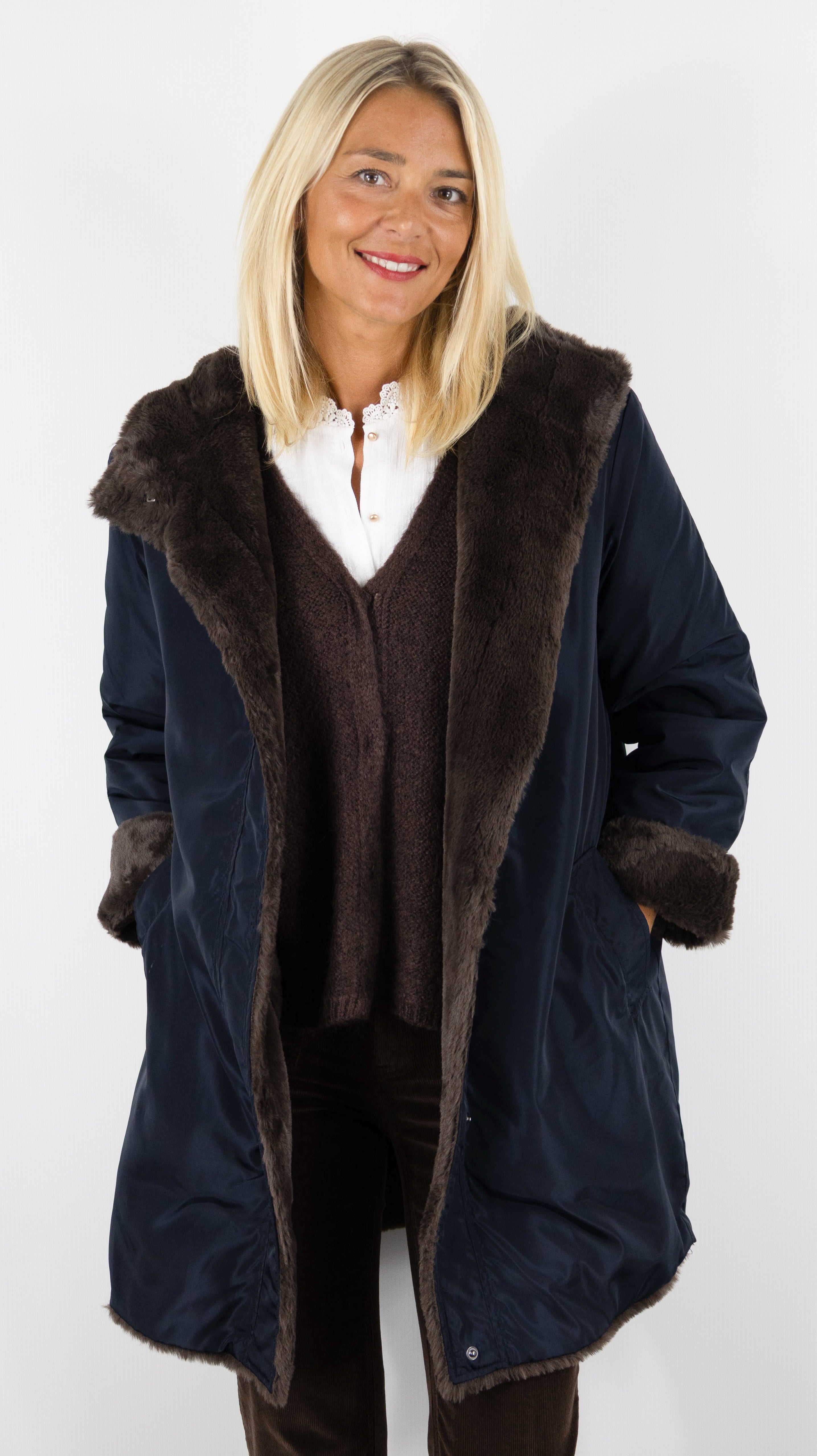 PARKA MI-LONGUE REVERSIBLE FOURRURE MARRON POUR FEMME PABLO AMIE
