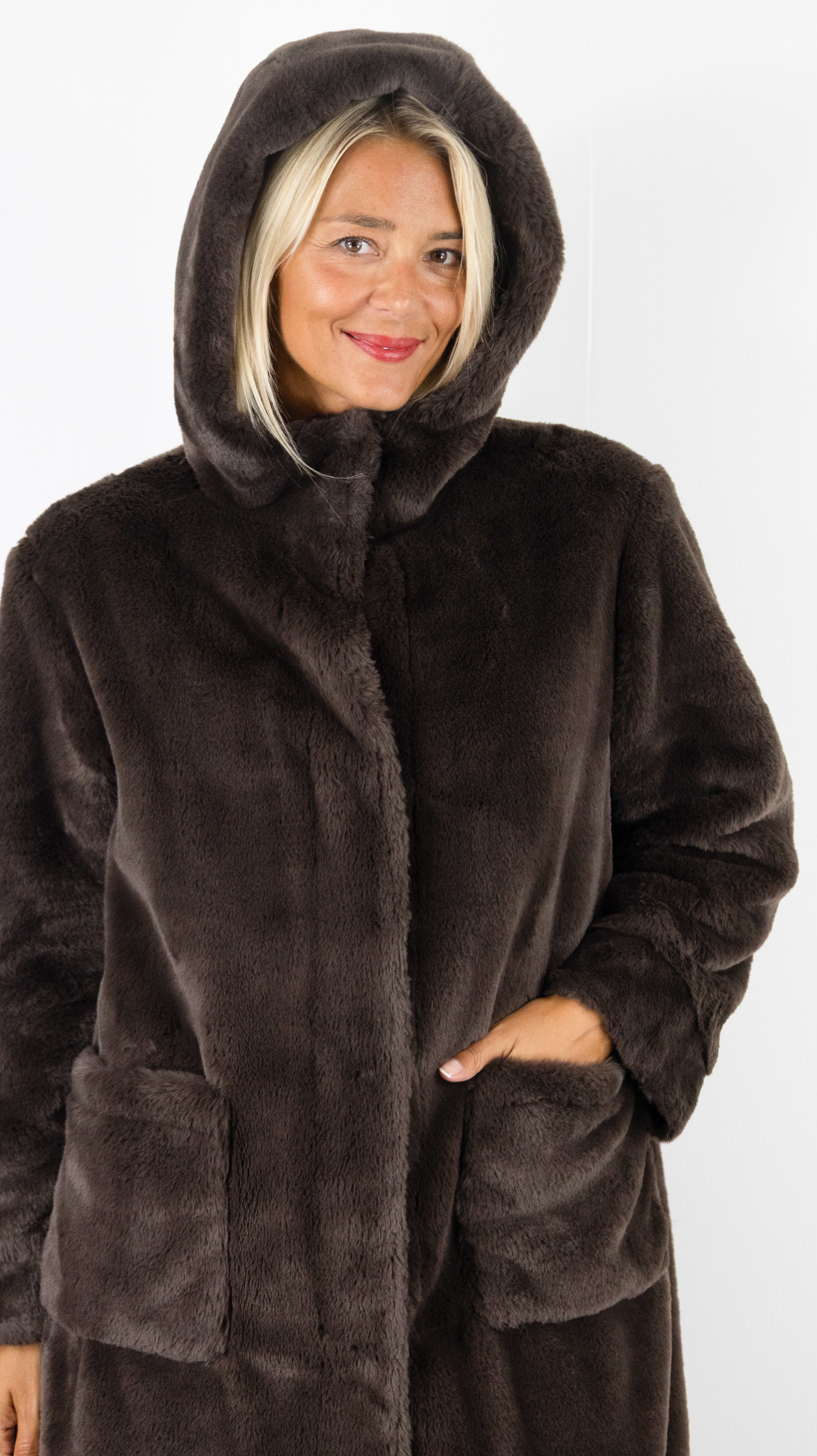PARKA MI-LONGUE REVERSIBLE FOURRURE MARRON POUR FEMME PABLO AMIE