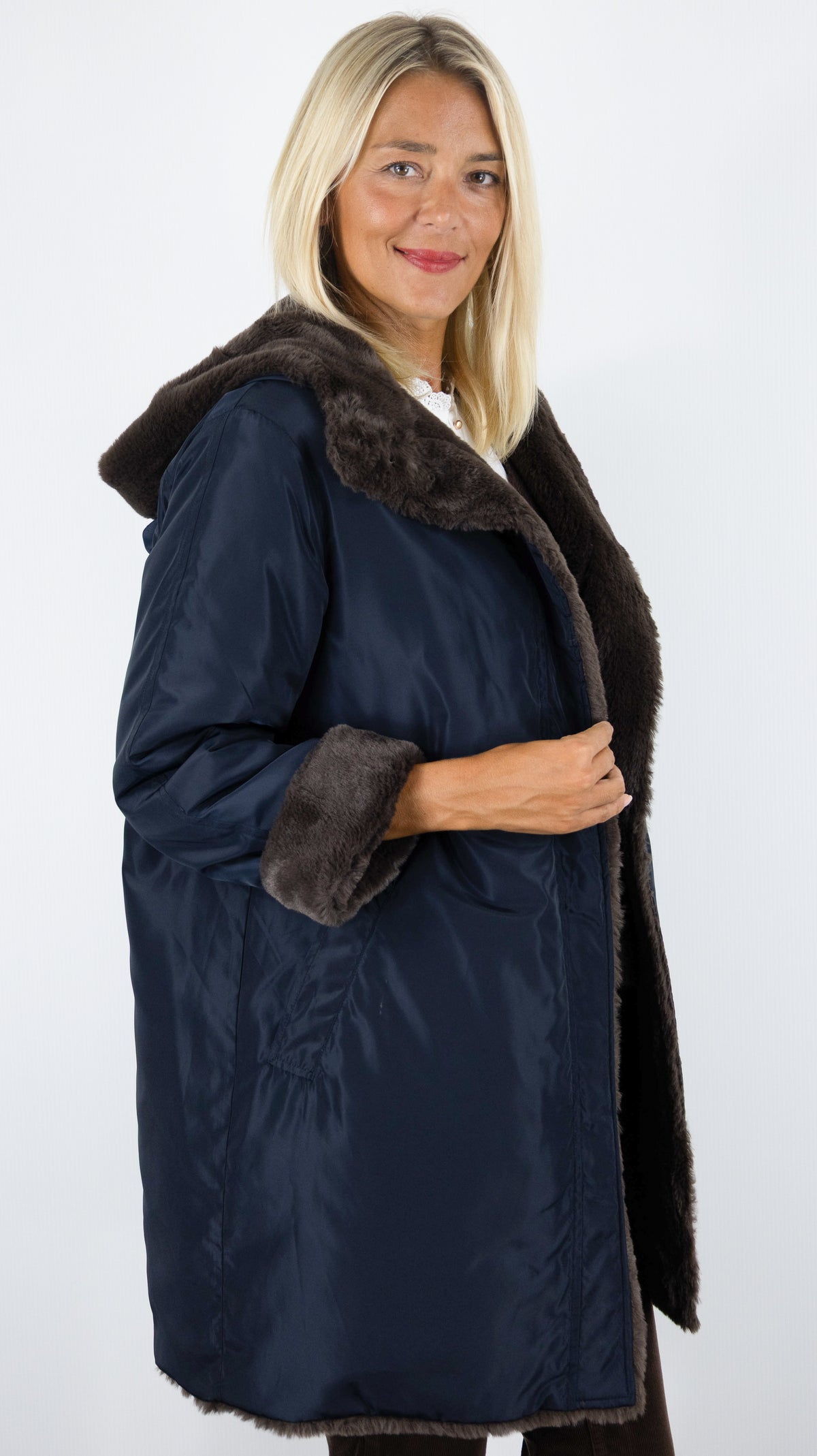 PARKA MI-LONGUE REVERSIBLE FOURRURE MARRON POUR FEMME PABLO AMIE