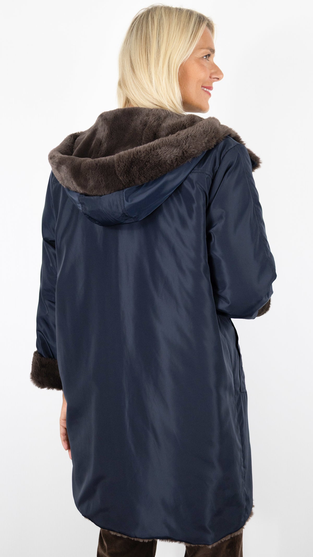PARKA MI-LONGUE REVERSIBLE FOURRURE MARRON POUR FEMME PABLO AMIE