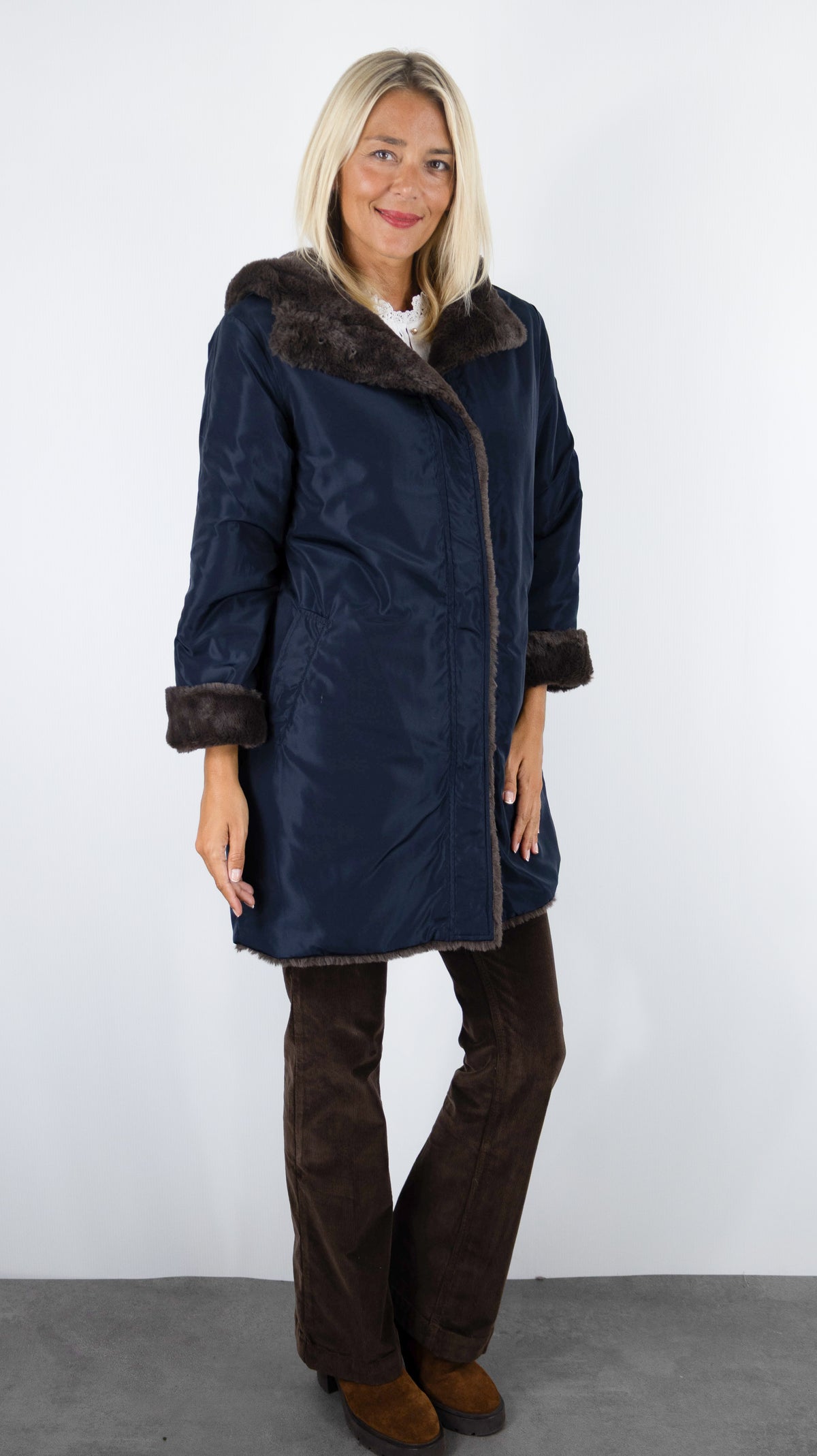 PARKA MI-LONGUE REVERSIBLE FOURRURE MARRON POUR FEMME PABLO AMIE