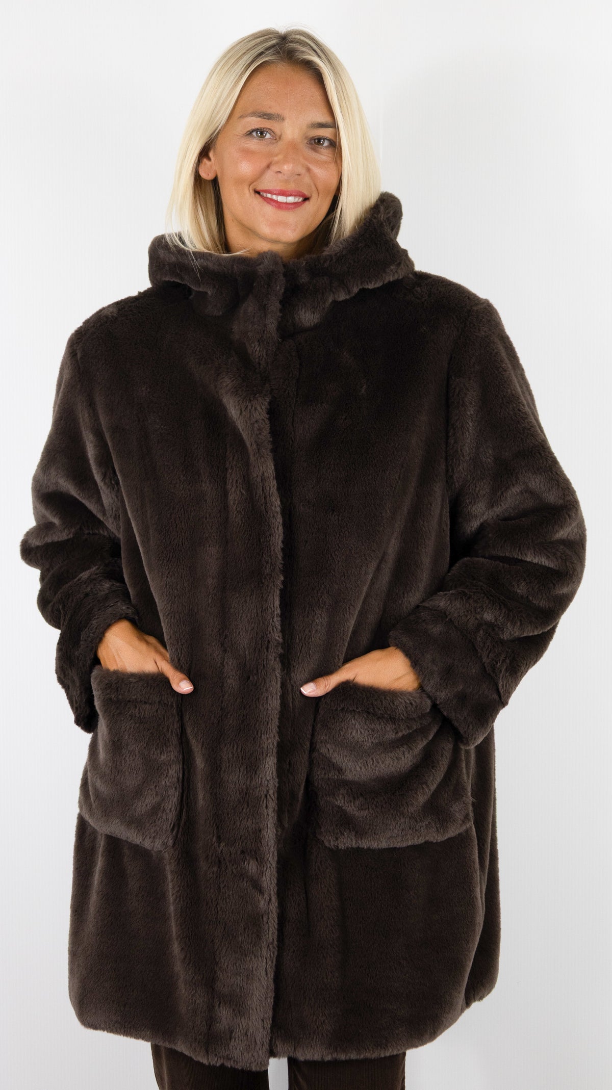 PARKA MI-LONGUE REVERSIBLE FOURRURE MARRON POUR FEMME PABLO AMIE