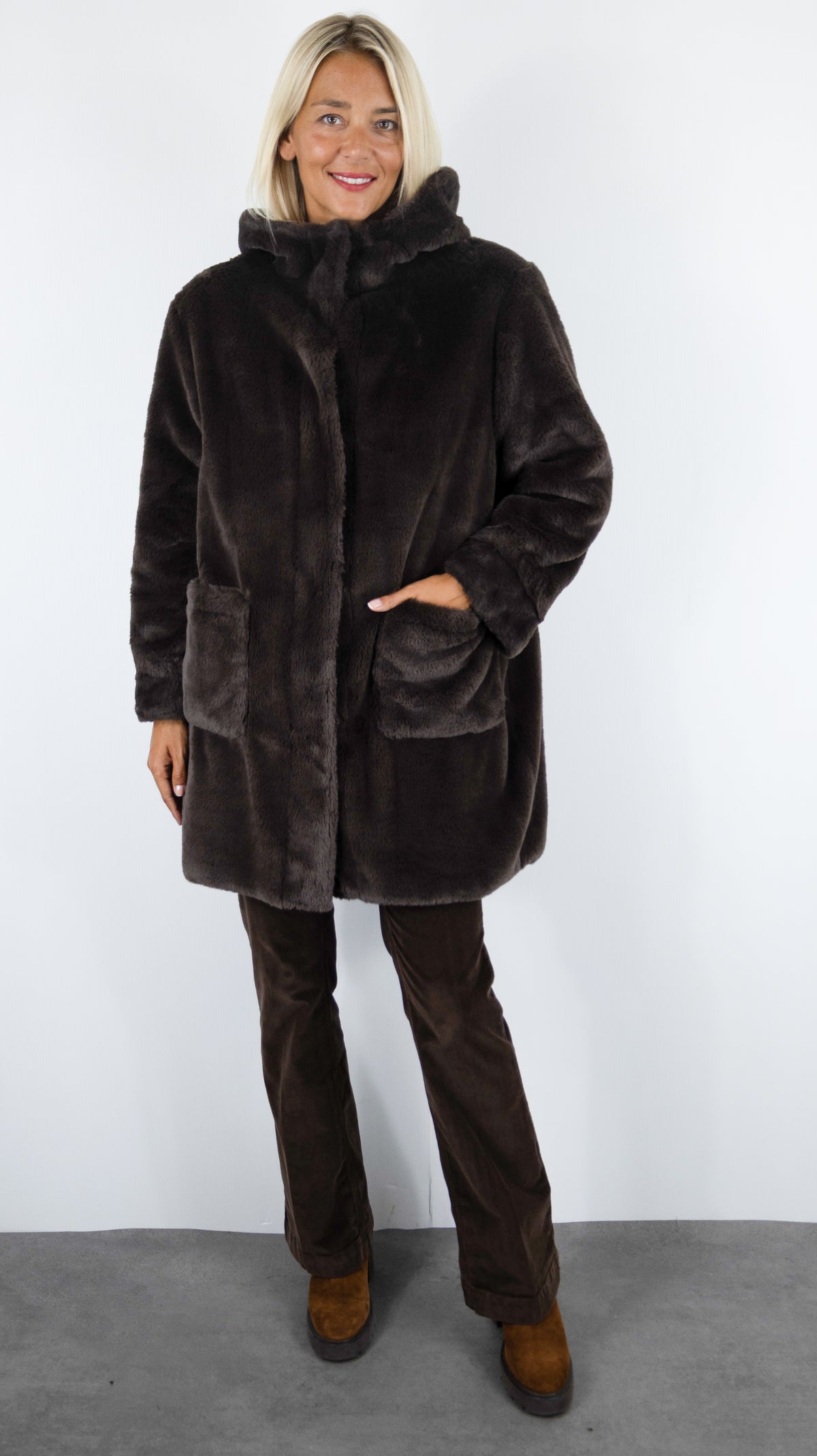 PARKA MI-LONGUE REVERSIBLE FOURRURE MARRON POUR FEMME PABLO AMIE