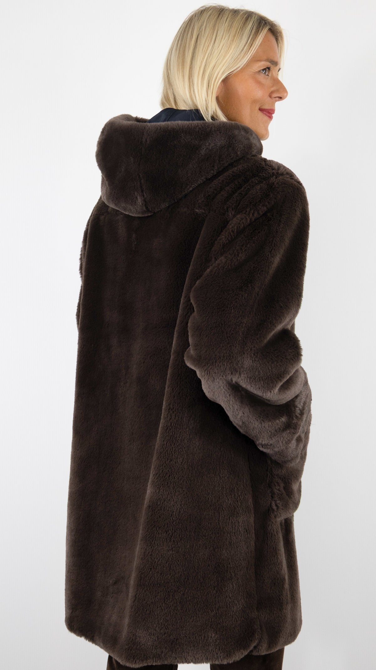 PARKA MI-LONGUE REVERSIBLE FOURRURE MARRON POUR FEMME PABLO AMIE