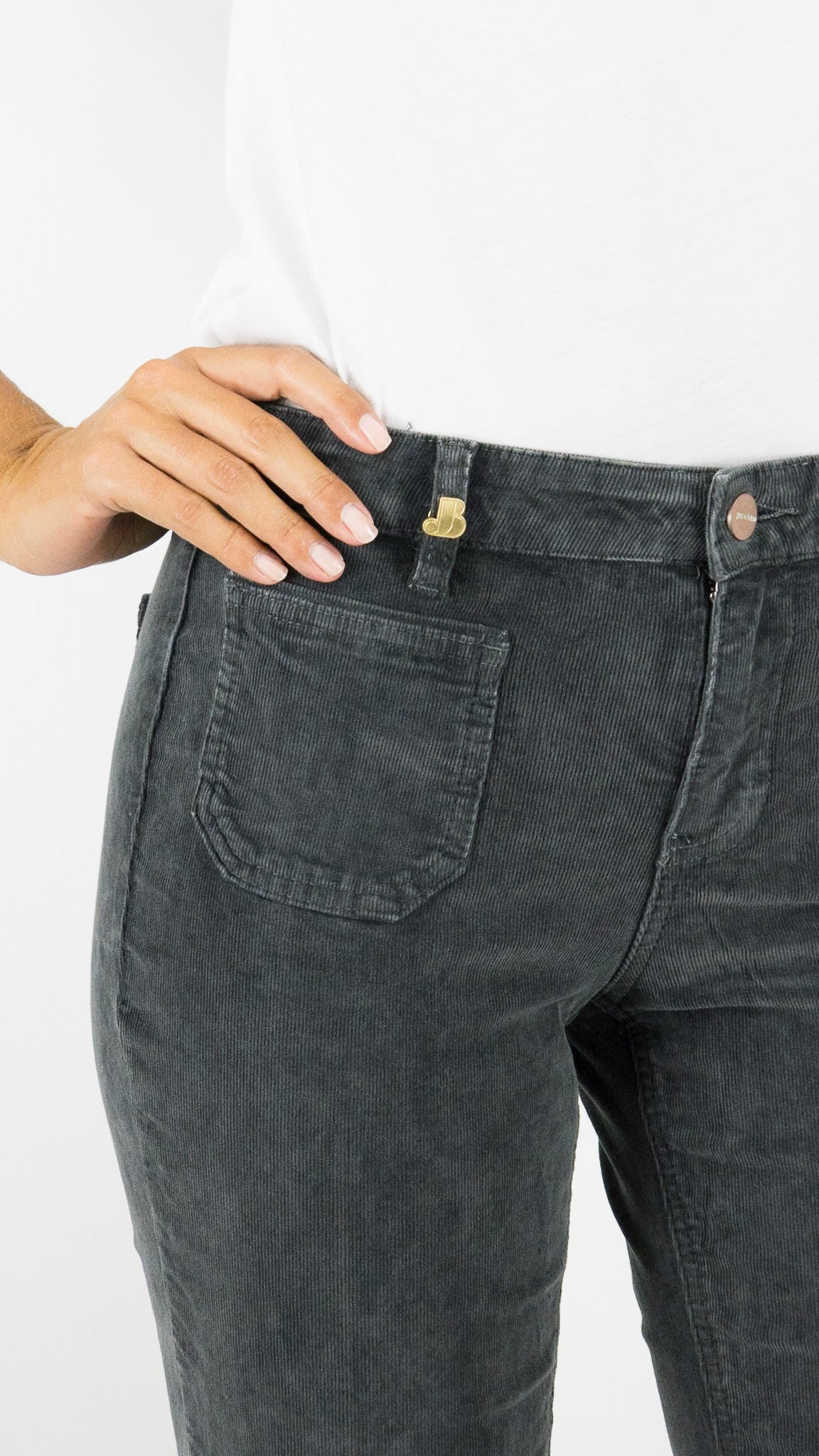 JEANS FLARE EN VELOURS GRIS CARBONE POUR FEMME JANE BLUE BASTILLE TINYCORD PIGMENT