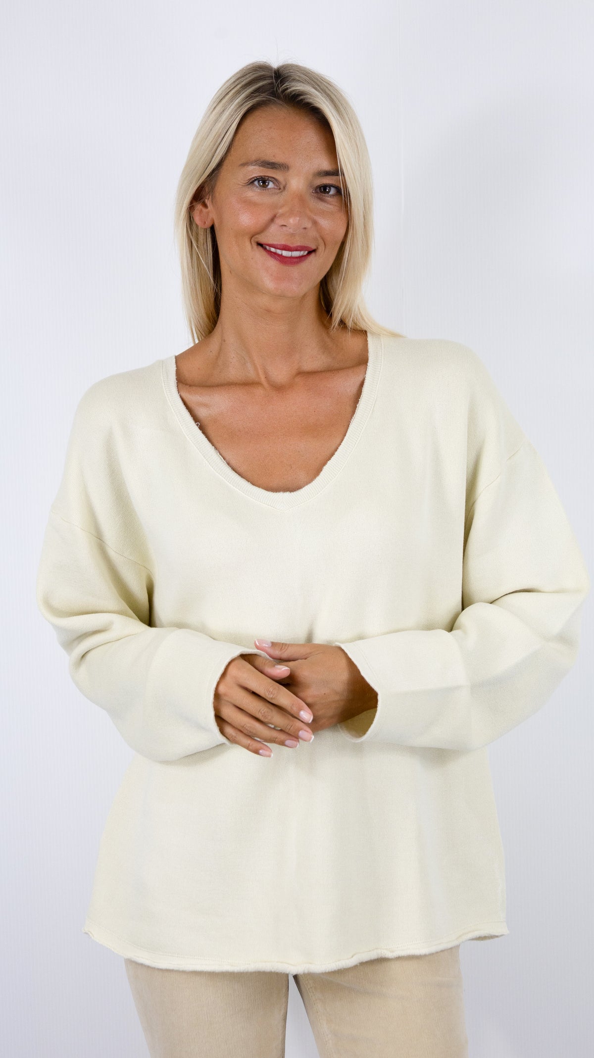 SWEAT COL V AMPLE MANCHES AMPLES AMERICAN VINTAGE NIS03A CREME ANGLAISE