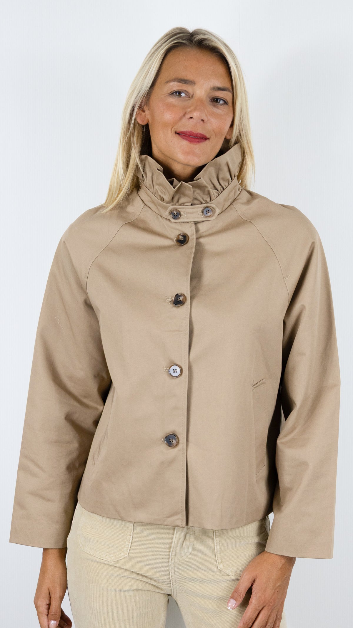 VESTE COL VOLANTE EN COTON POUR FEMME IT HIPPIE G026-692#COLOR_TAUPE