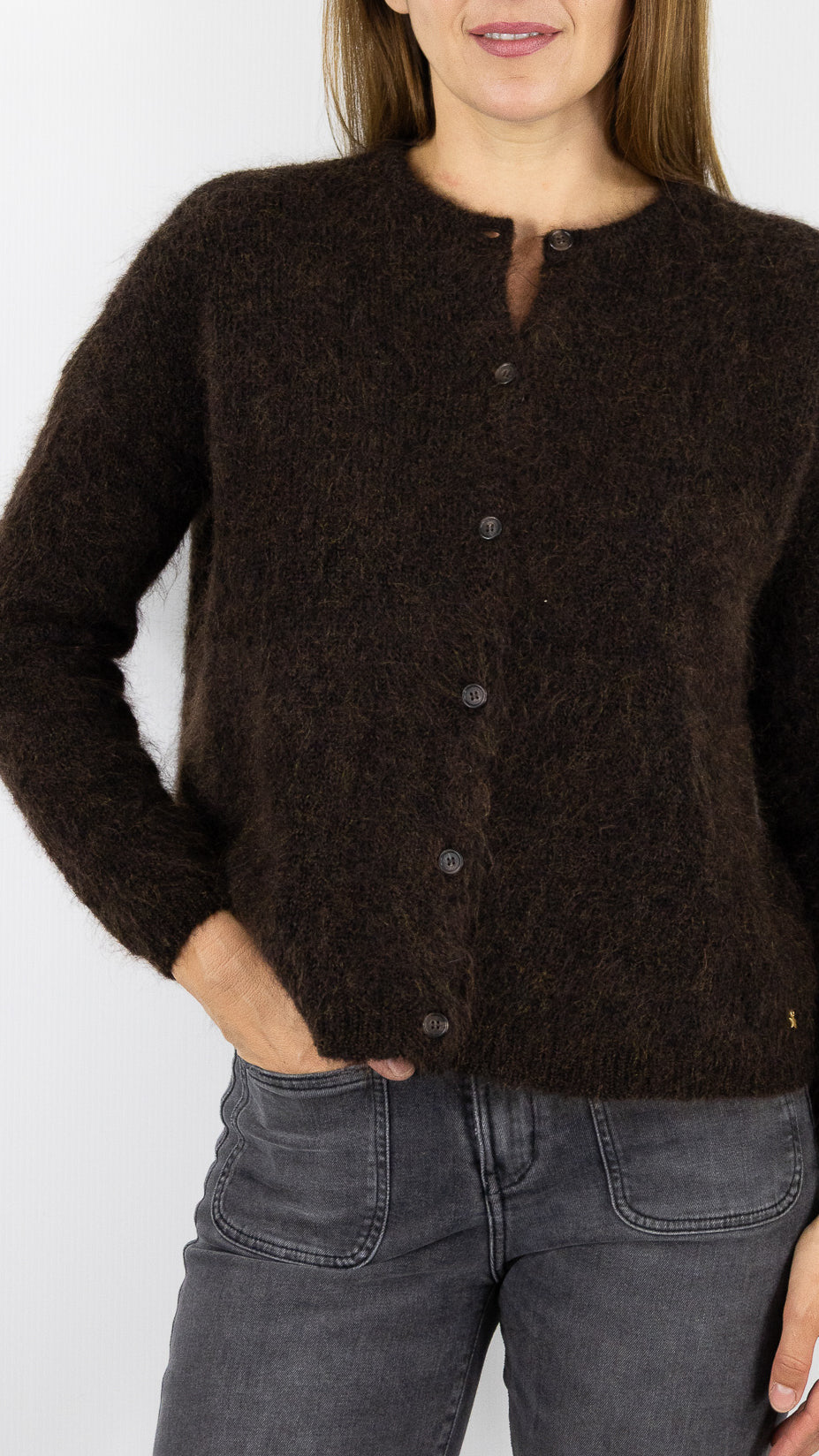 CARDIGAN EN KID MOHAIR FEMME DES PETITS HAUTS BEA#COLOR_COFFEE/CHOCO