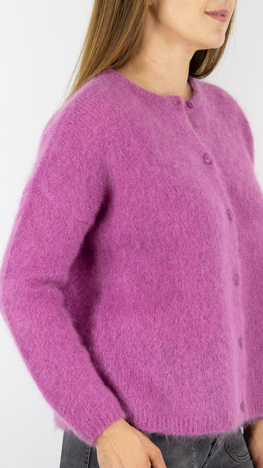 CARDIGAN EN KID MOHAIR FEMME DES PETITS HAUTS BEA#COLOR_FRAMBOISE/ROSE
