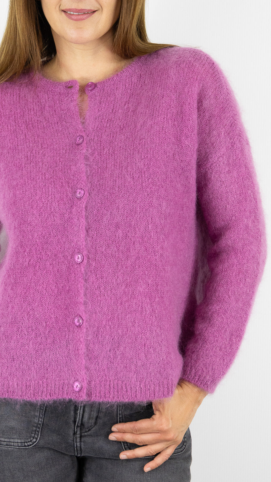 CARDIGAN EN KID MOHAIR FEMME DES PETITS HAUTS BEA#COLOR_FRAMBOISE/ROSE