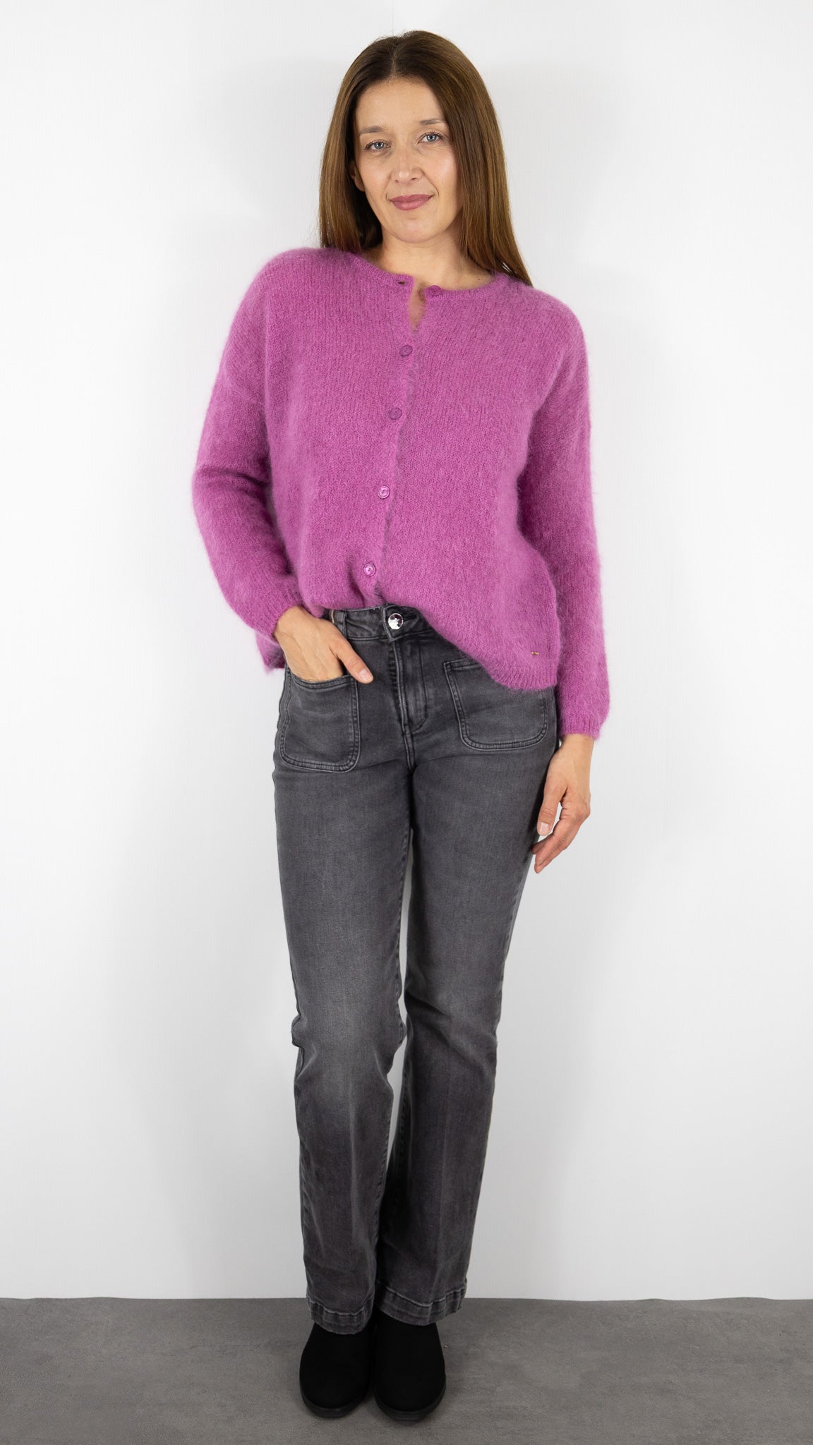 CARDIGAN EN KID MOHAIR FEMME DES PETITS HAUTS BEA#COLOR_FRAMBOISE/ROSE