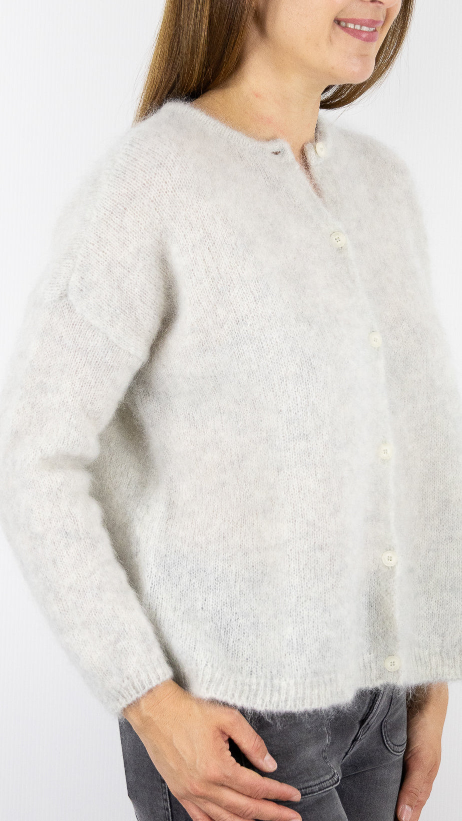 CARDIGAN EN KID MOHAIR FEMME DES PETITS HAUTS BEA#COLOR_GRIS CHINE CLAIR