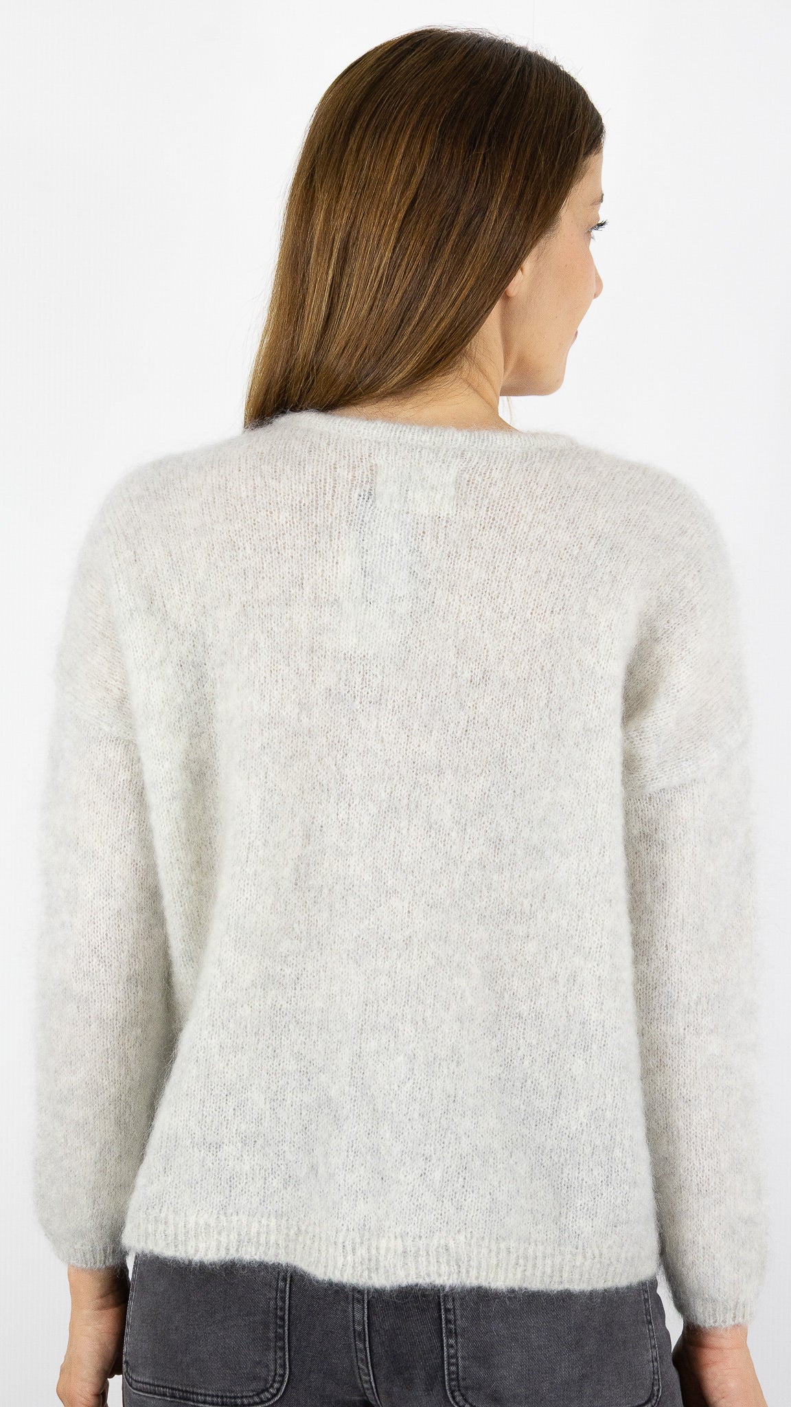 CARDIGAN EN KID MOHAIR FEMME DES PETITS HAUTS BEA#COLOR_GRIS CHINE CLAIR
