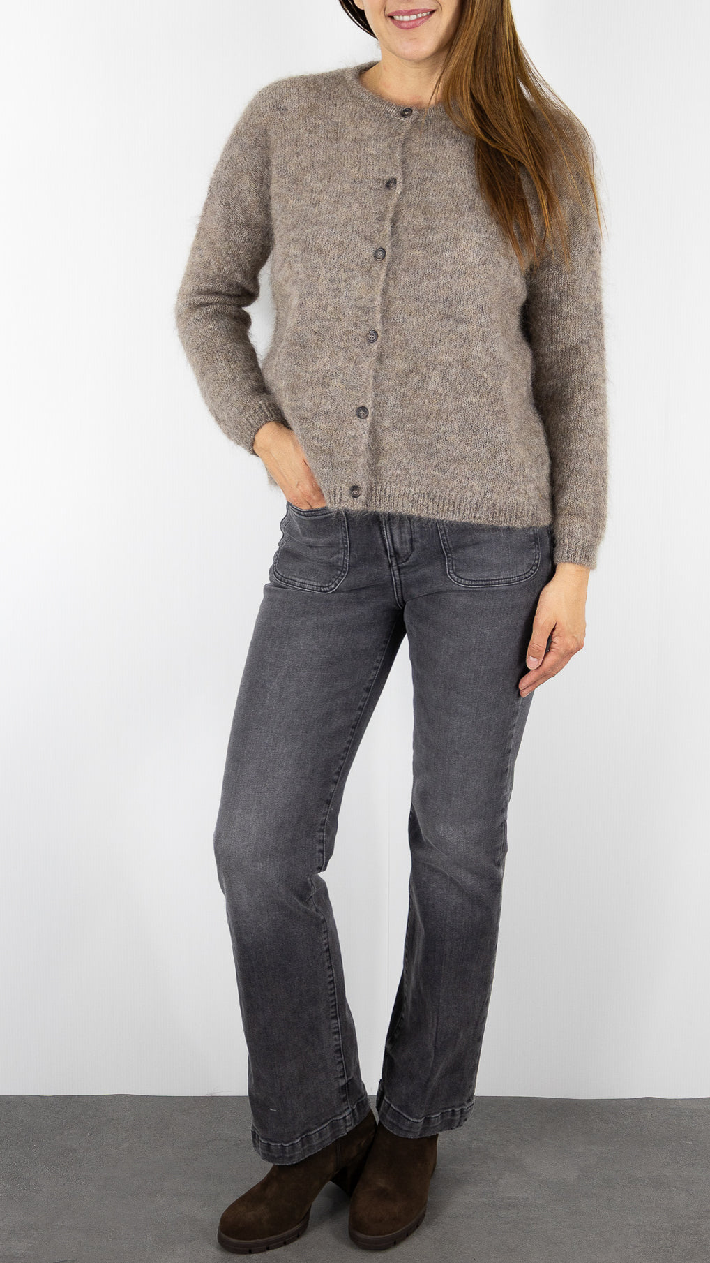 CARDIGAN EN KID MOHAIR FEMME DES PETITS HAUTS BEA#COLOR_LOUP/TAUPE