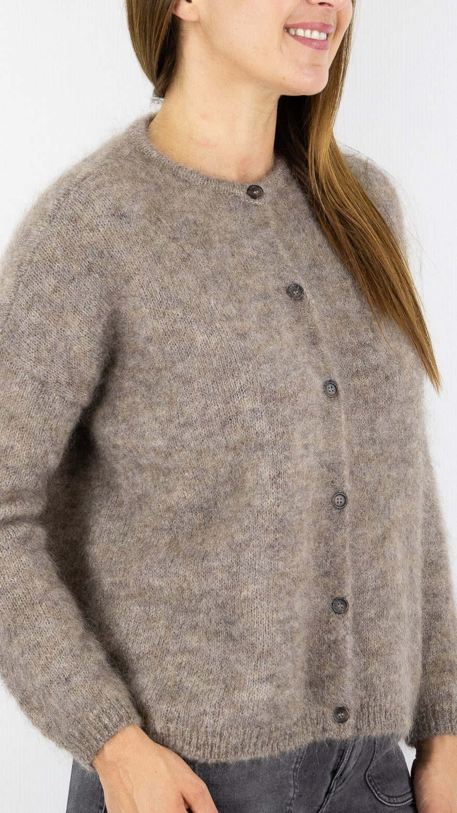 CARDIGAN EN KID MOHAIR FEMME DES PETITS HAUTS BEA#COLOR_LOUP/TAUPE