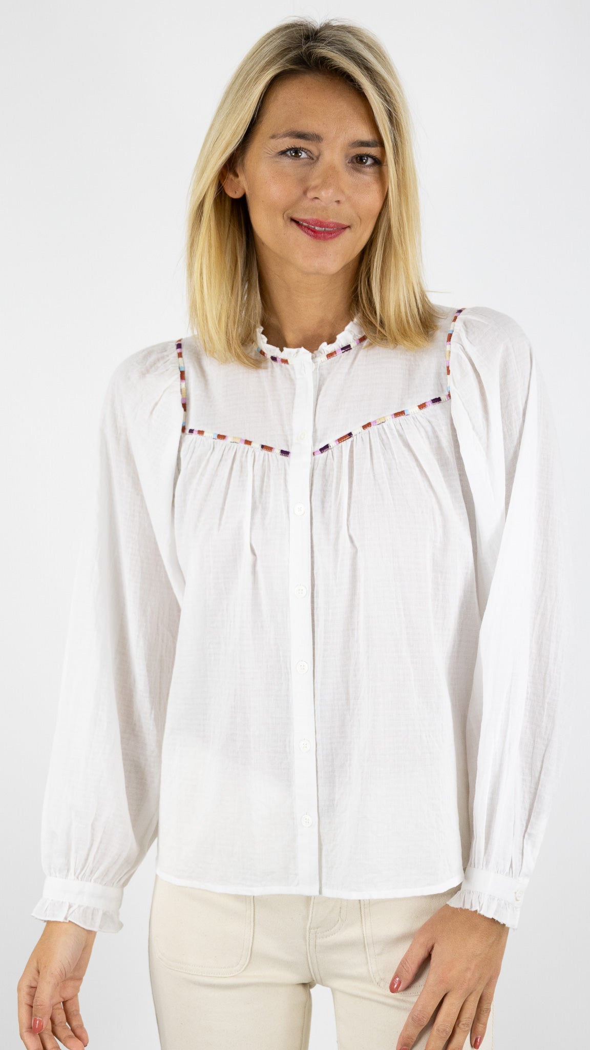 BLOUSE VOLANTE ET BRODEE EN COTON LA PETITE ETOILE BEATTIE BLANC