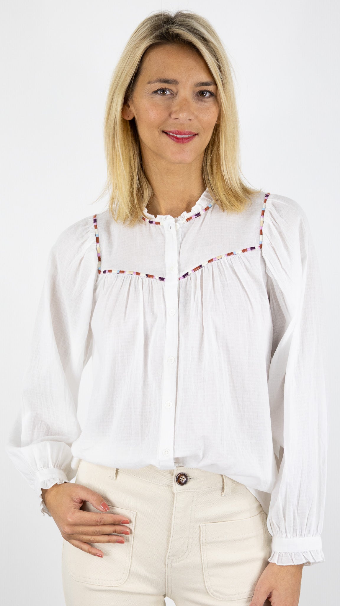 BLOUSE VOLANTE ET BRODEE EN COTON LA PETITE ETOILE BEATTIE BLANC