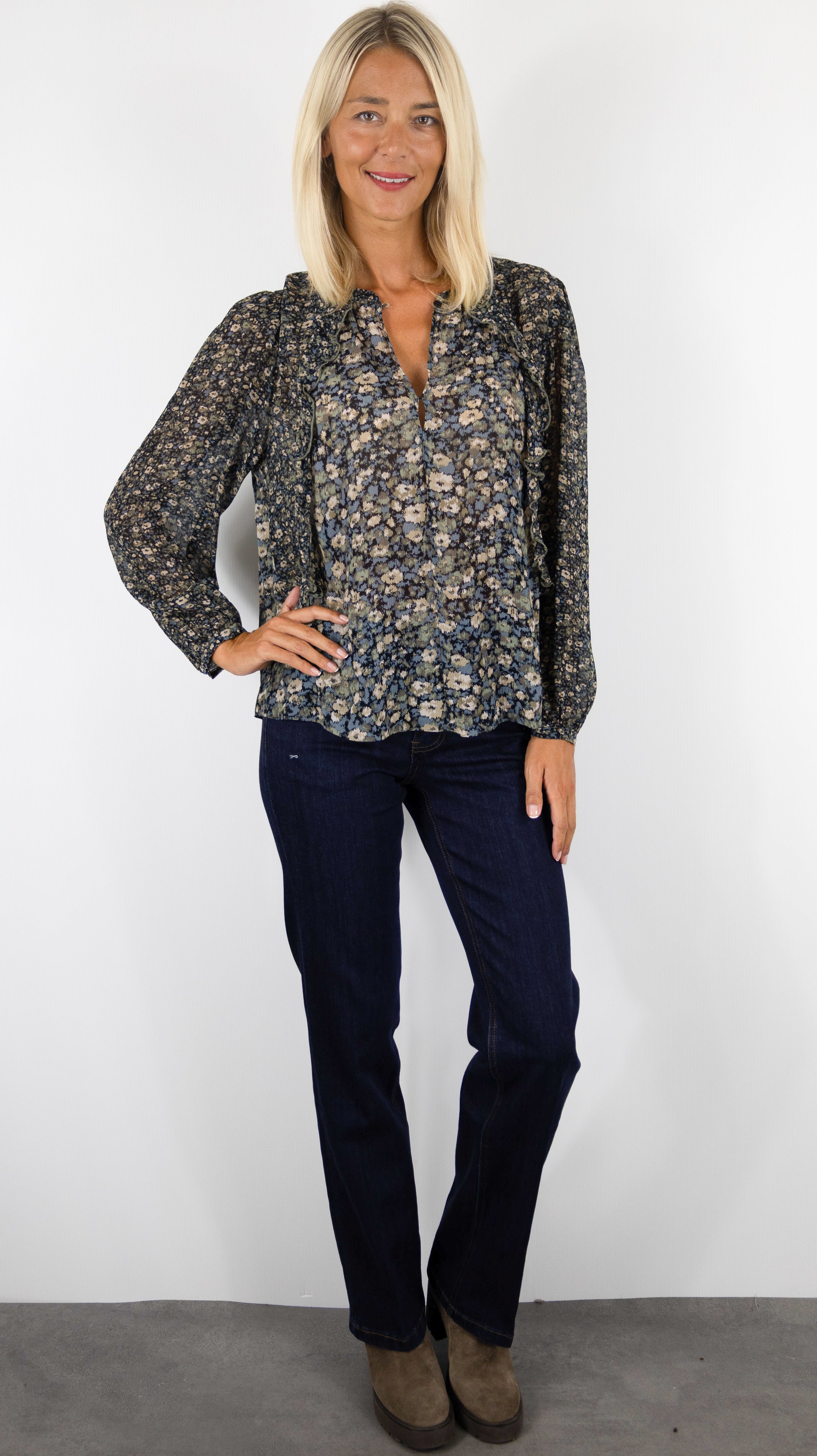 BLOUSE FLEURIE FLUIDE BA&SH KROSS#COLOR_KAKI