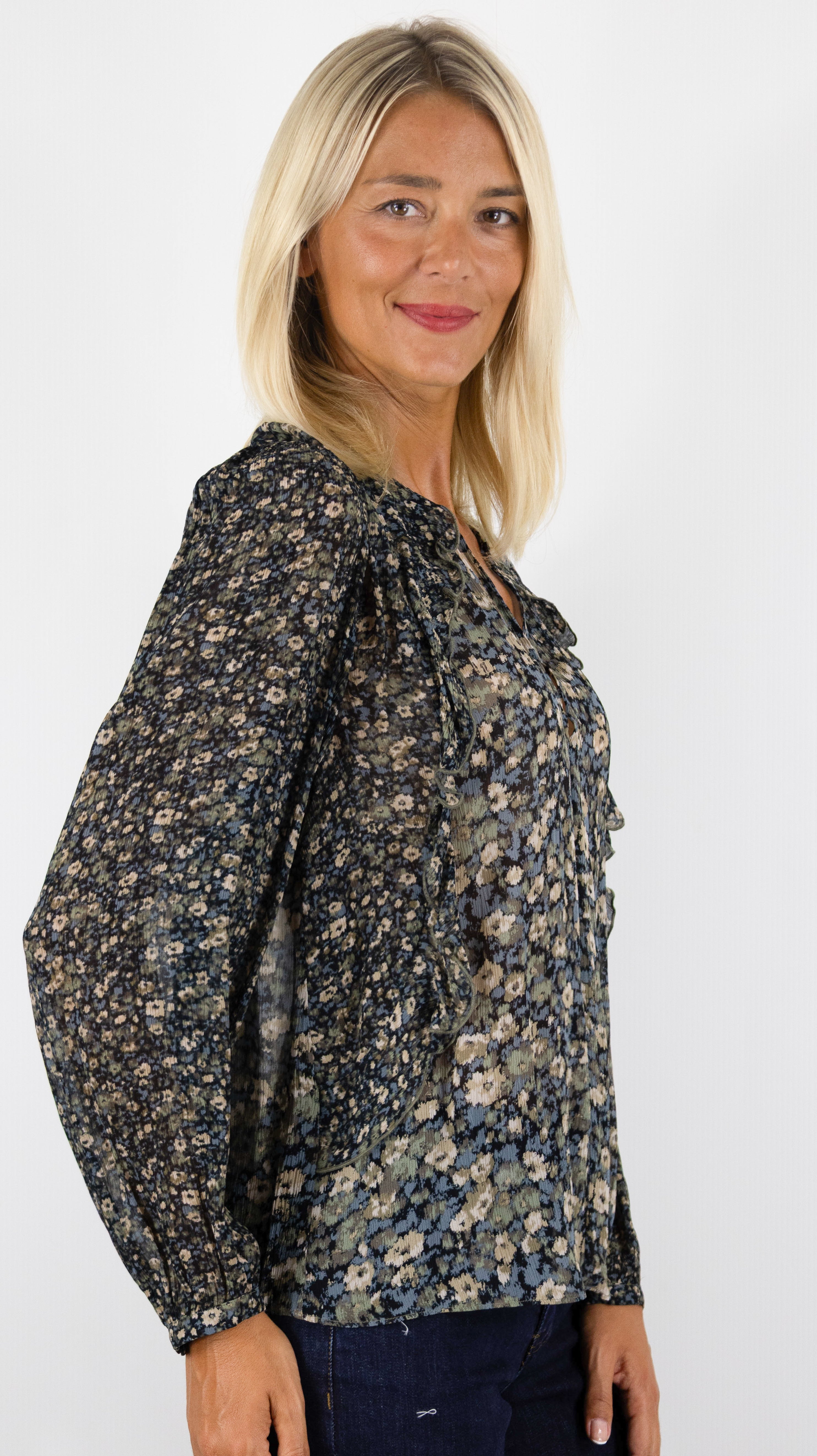 BLOUSE FLEURIE FLUIDE BA&SH KROSS#COLOR_KAKI