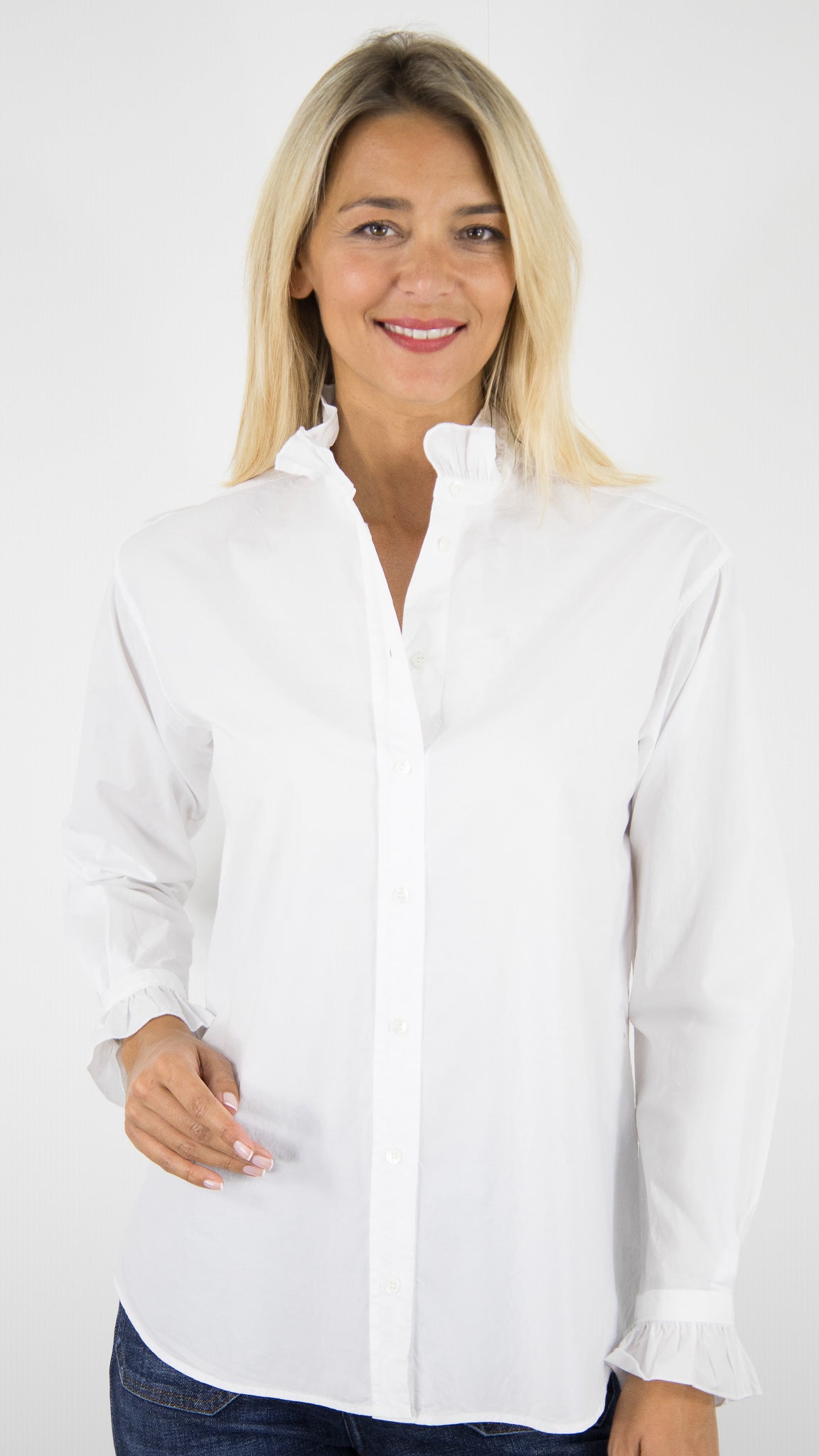 CHEMISE COL VOLANTEE EN POPELINE DE COTON BLANCHE HARTFORD BECD607 CHANA