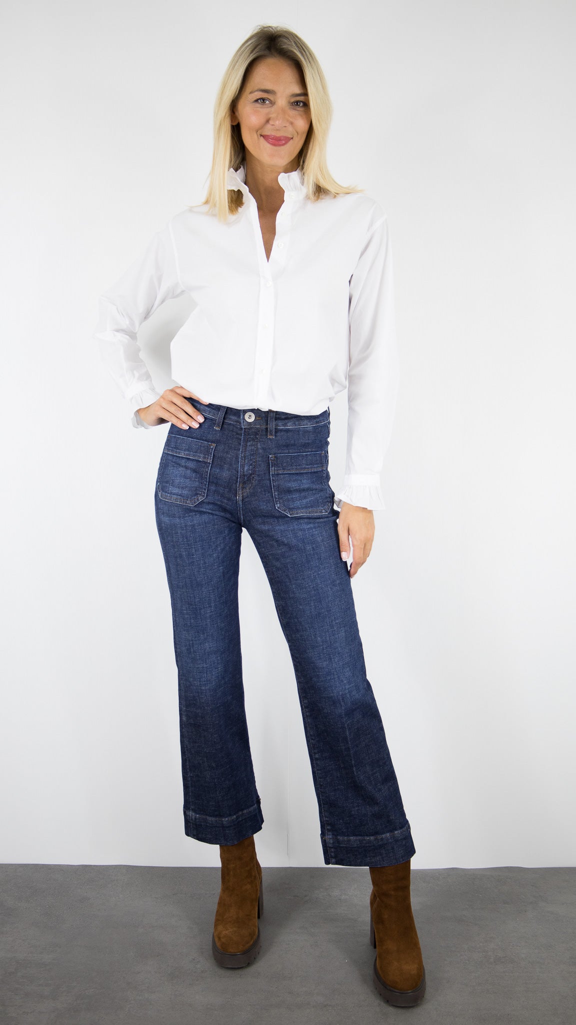 CHEMISE COL VOLANTEE EN POPELINE DE COTON BLANCHE HARTFORD BECD607 CHANA