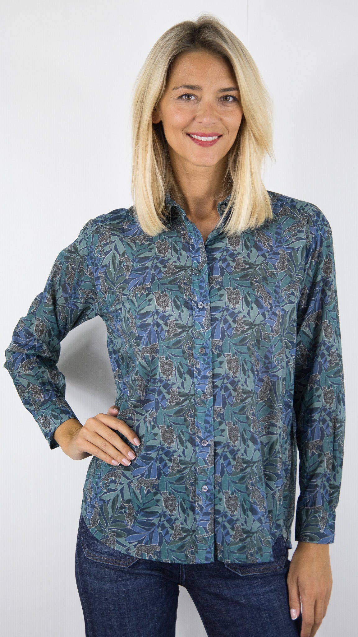 CHEMISE IMPRIME TROPICAL BECH623 CANARD GRIS HARTFORD CINEMA