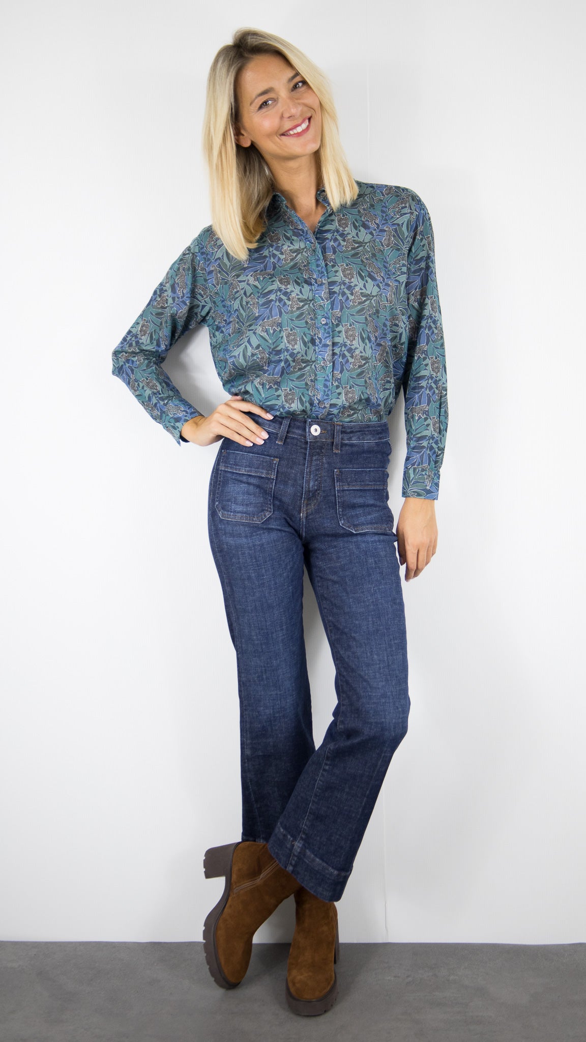 CHEMISE IMPRIME TROPICAL BECH623 CANARD GRIS HARTFORD CINEMA